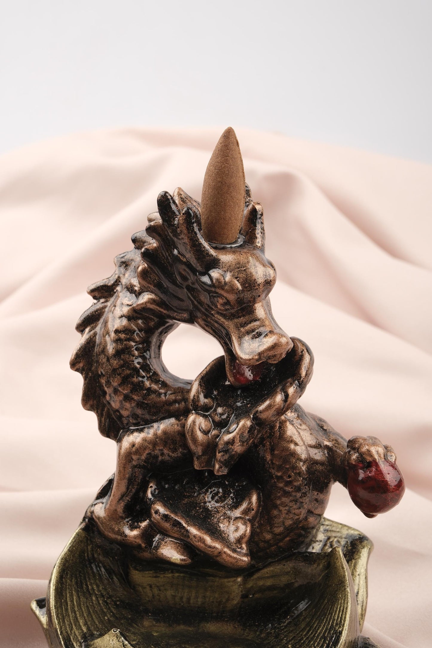 Gold Exotic Dragon Backflow Incense Burner | Authentic Smoke Waterfall for Cone and Backflow Incense , Incense Accessories for Yoga Lovers