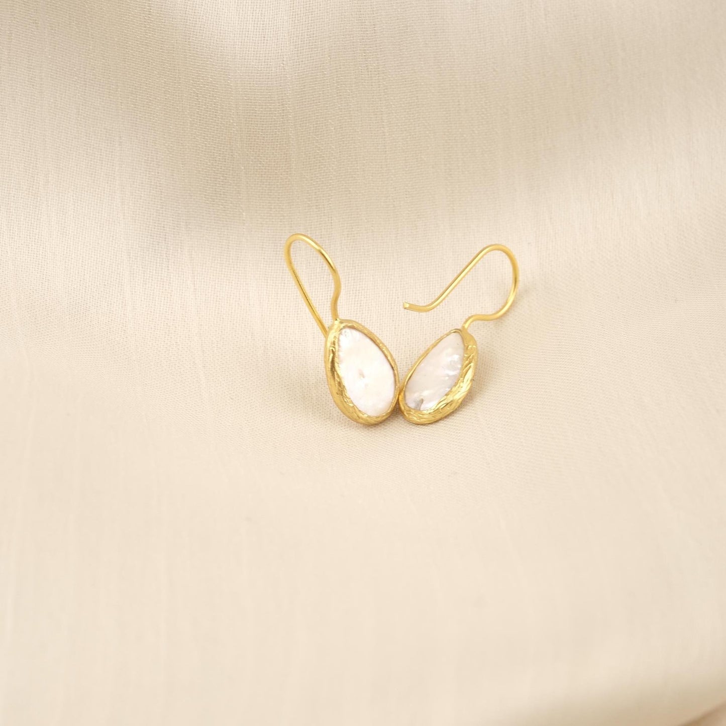 Handmade Classic Dangle Earrings with Genuine Freshwater Pearl, Gold Plated Teardrop Frame, Elegant Minimalist Everyday Jewelry Gift Idea