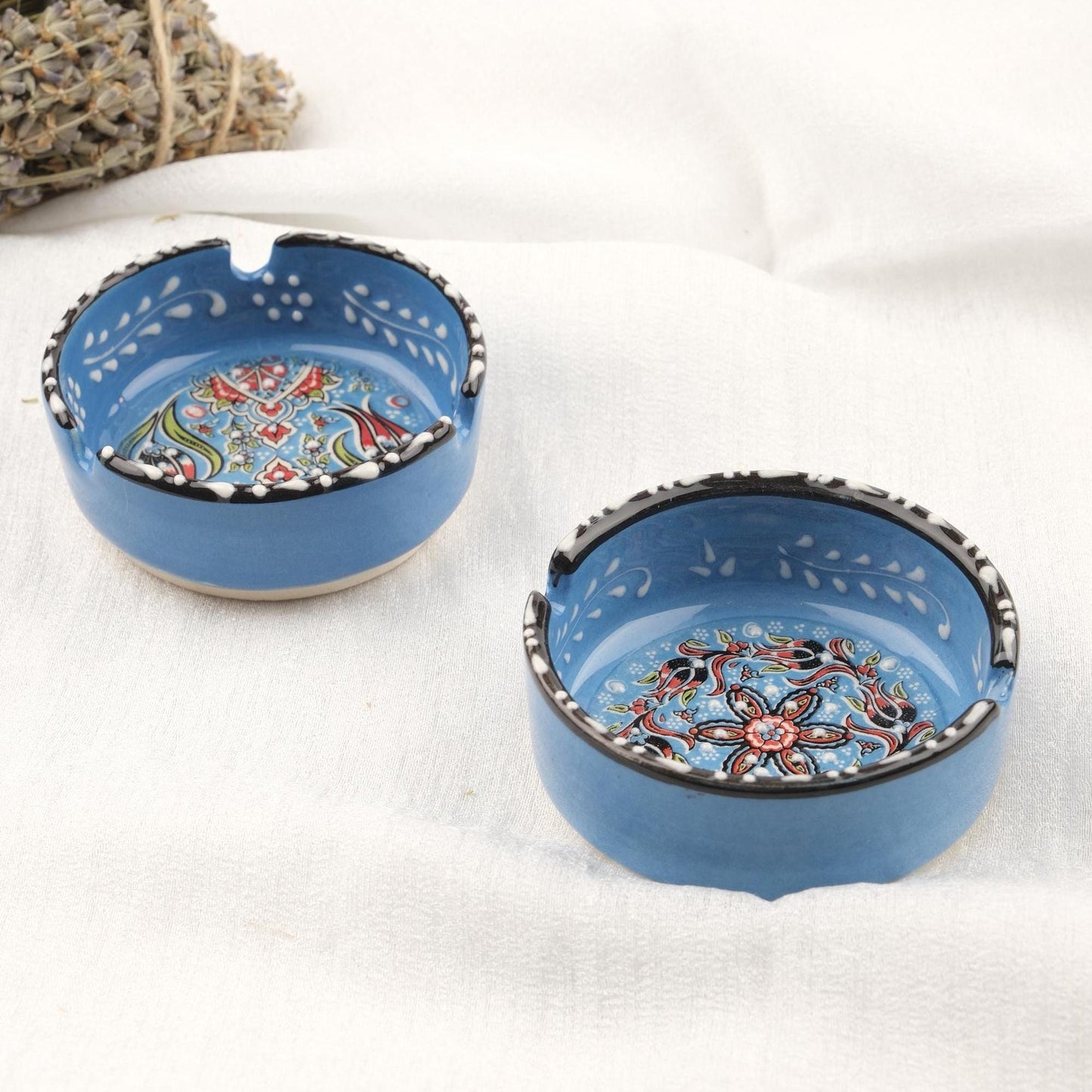 Buy1 Get1 | Handmade Light Blue Ceramic Ashtray with Vintage Lid Design, Small Antique Style Smoking Accessory Cigar Ash Tray, Cigarette Lid