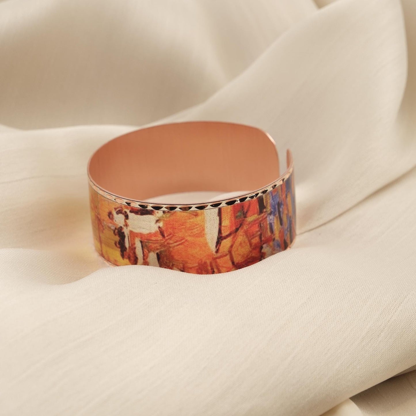 Vincent Van Gogh "Café Terrace at Night" Bracelet in Pure Copper, Handmade, Artistic Adjustable Cuff | Antique Looking Vintage Style Jewelry