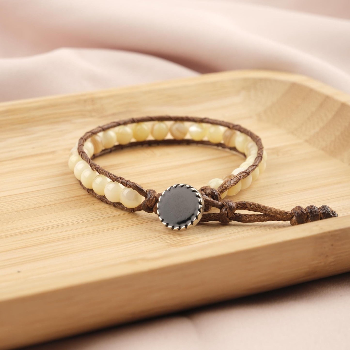 Stone of Warmth, Yellow Jasper & Hematite Beaded Leather Bracelet for Men, Cream Crystal Wristband Gift, Earthy Boho Jewelry, 21cm / 8.26in