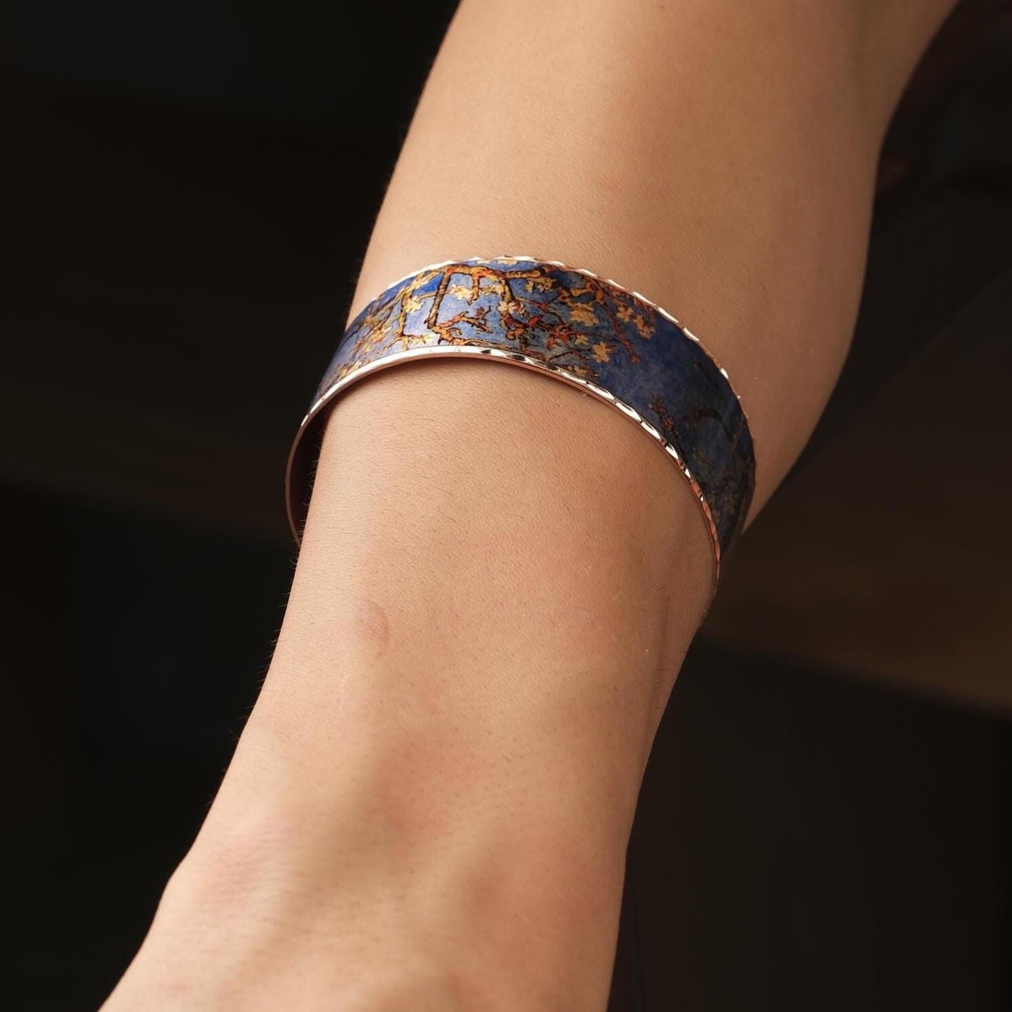 Vincent Van Gogh "Almond Blossoms" Bracelet in Pure Copper, Artistic Adjustable Art Bangle | Antique Looking Vintage Style Inspired Gift