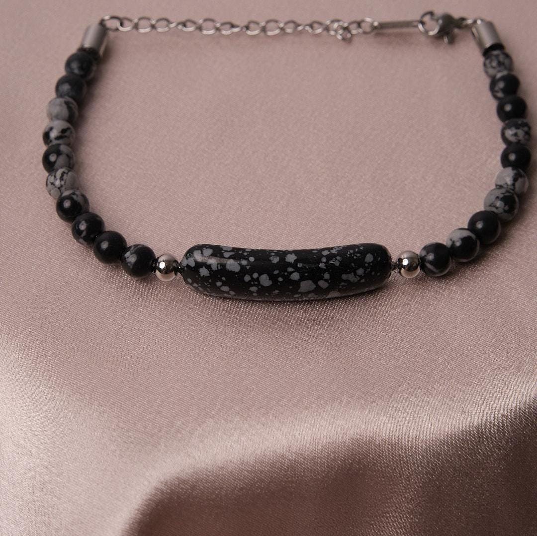 Black and White Gemstone Bracelet – Adjustable 20-26 cm – Strong & Durable, and Stylish | Great Gift for Him | Everyday Modern Jewelry