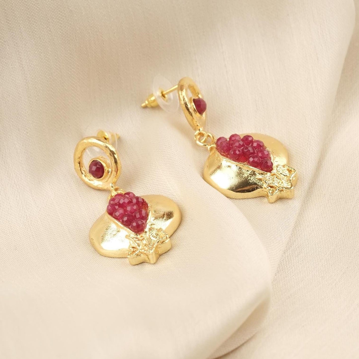 Handmade Genuine Jade Pomegranate Earrings , March Birthstone, Exotic Studs, Elegant And Artistic Statement Jewelry Design Gift