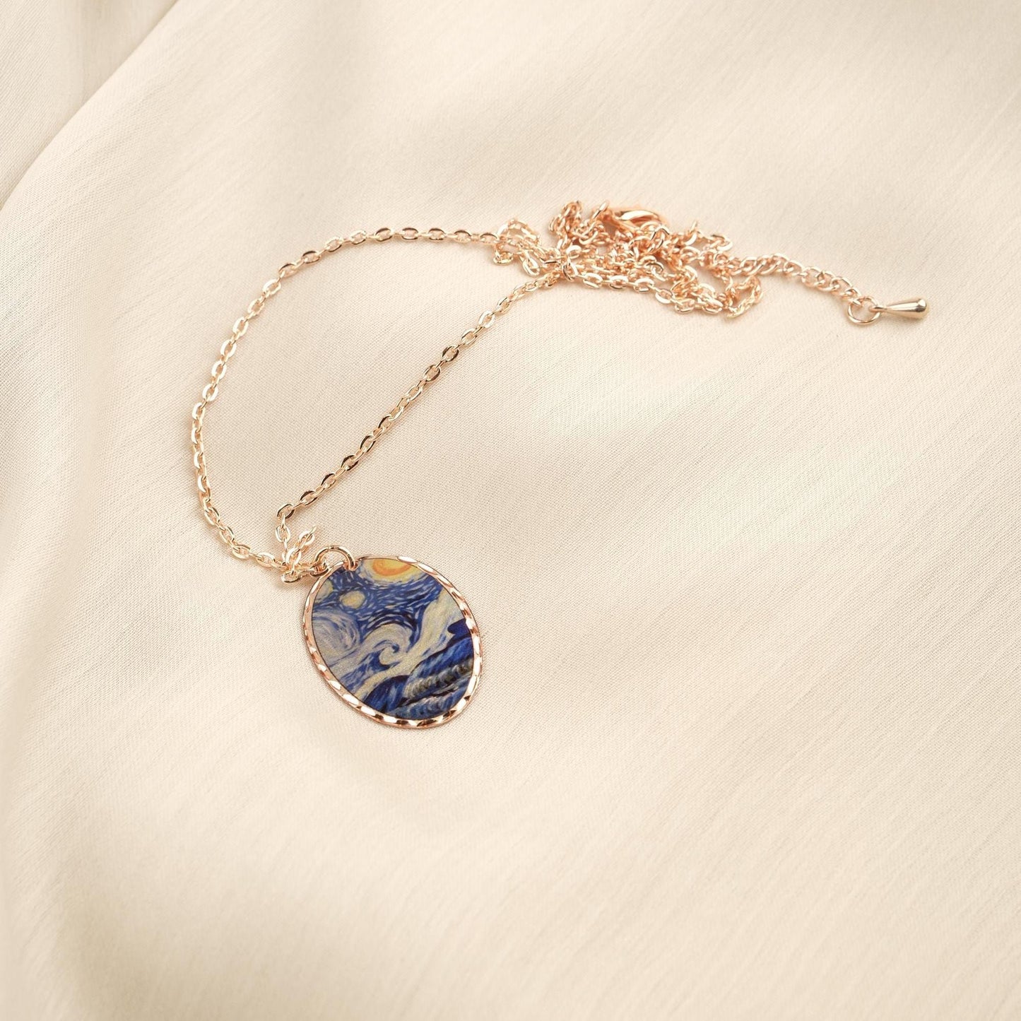 Vincent van Gogh "The Starry Night" Necklace in Pure Copper, Artistic Pendant &| Handmade Antique Looking Vintage Style Gift, Art Lovers