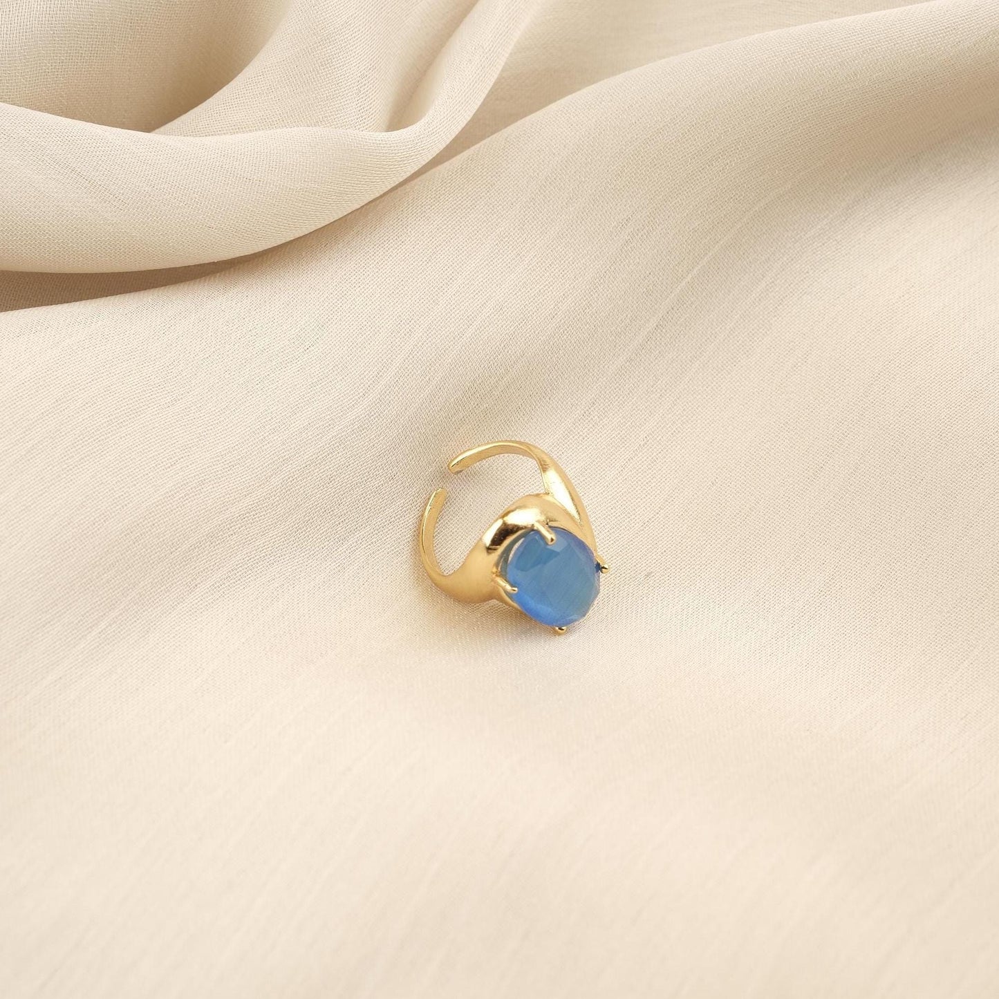 Protect the Aura | Handmade Blue Cat's Eye Ring, Antique Looking And Vintage Style Adjustable Ring, Gemstone Artistic Diamond Ring Gift June