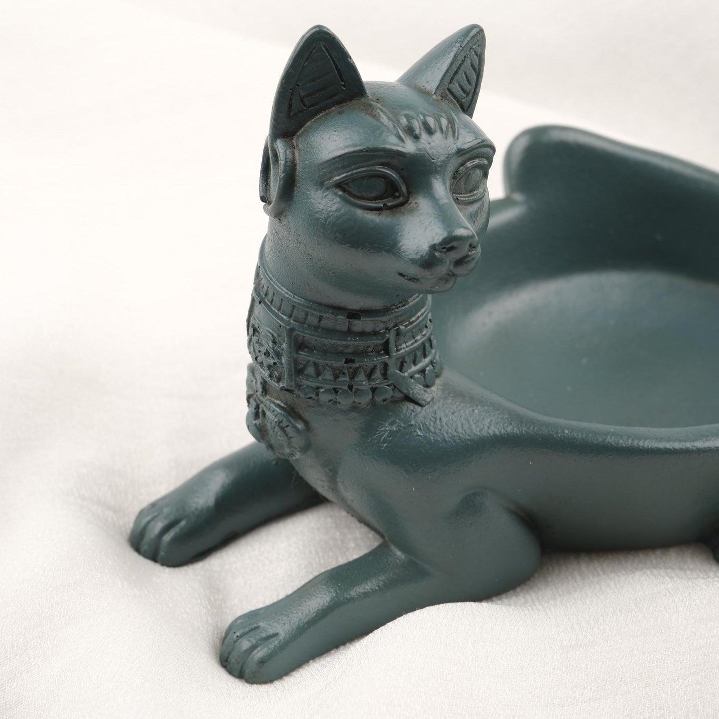 Gray & Light Green Sphinx Cat Ashtray, Ancient Egyptian Style Unique Vintage Ashtray Lid Gift – 14x10cm Handmade HEAVY ITEM 1LBS