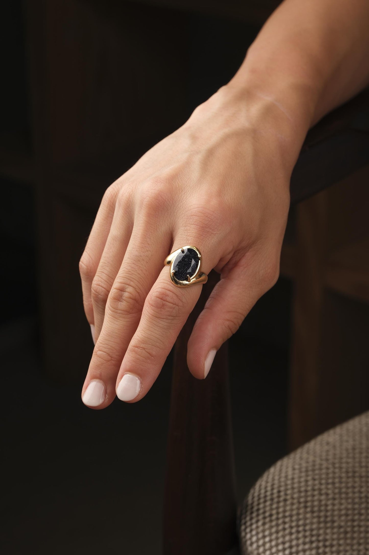 Handmade Shiny Ring , Gemstone Antique Looking And Vintage Style Gold Plated Adjustable , Elegant Oval Cut Statement Design Gift for Her