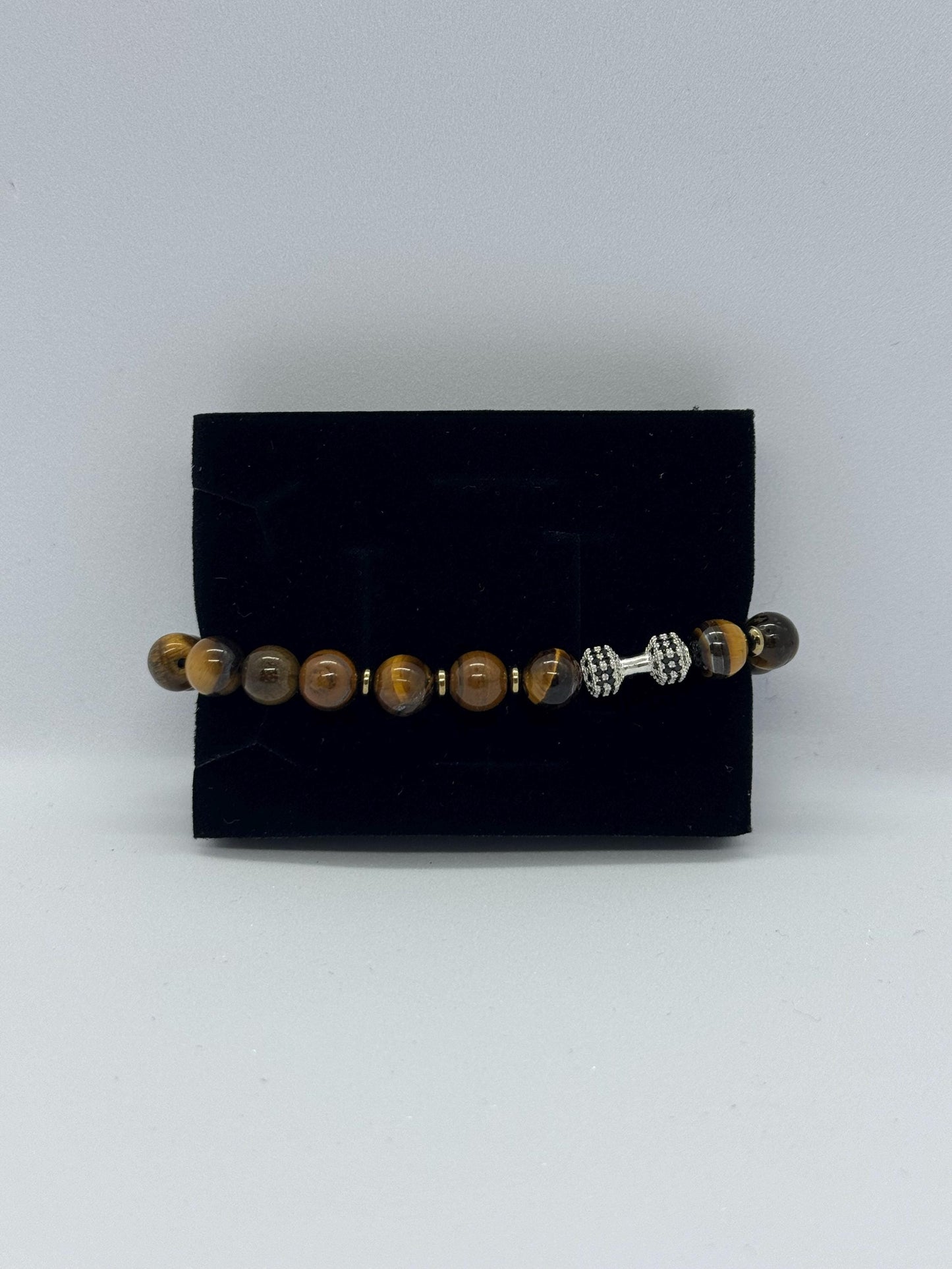 Silver Dumbbel Tiger Eye Hematite Bracelet for Him, Sacral Chakra Protection Gemini, Scorpio, Taurus, Cancer, Power Stone Men Gym Bracelet