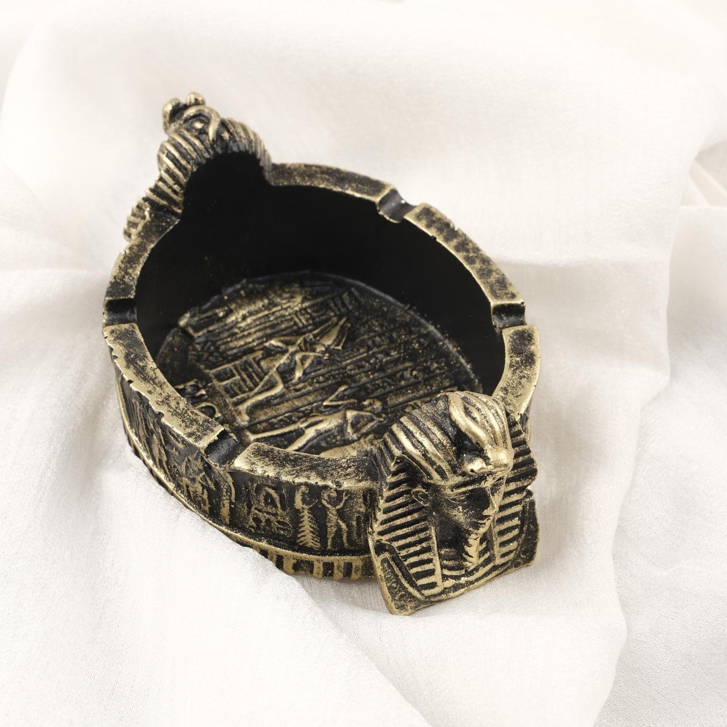 Black and Silver Pharaoh Ashtray 10x15cm Heavy Weight Handmade Smoking Accessories, Cigarette Lid for Smokers, Ancient Egyptian Art