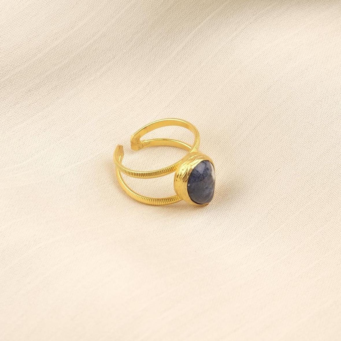 Stone of Wisdom & Logic | Handmade Sodalite Ring, Antique Looking And Vintage Style Adjustable Ring, Gemstone Artistic Diamond Ring Gift