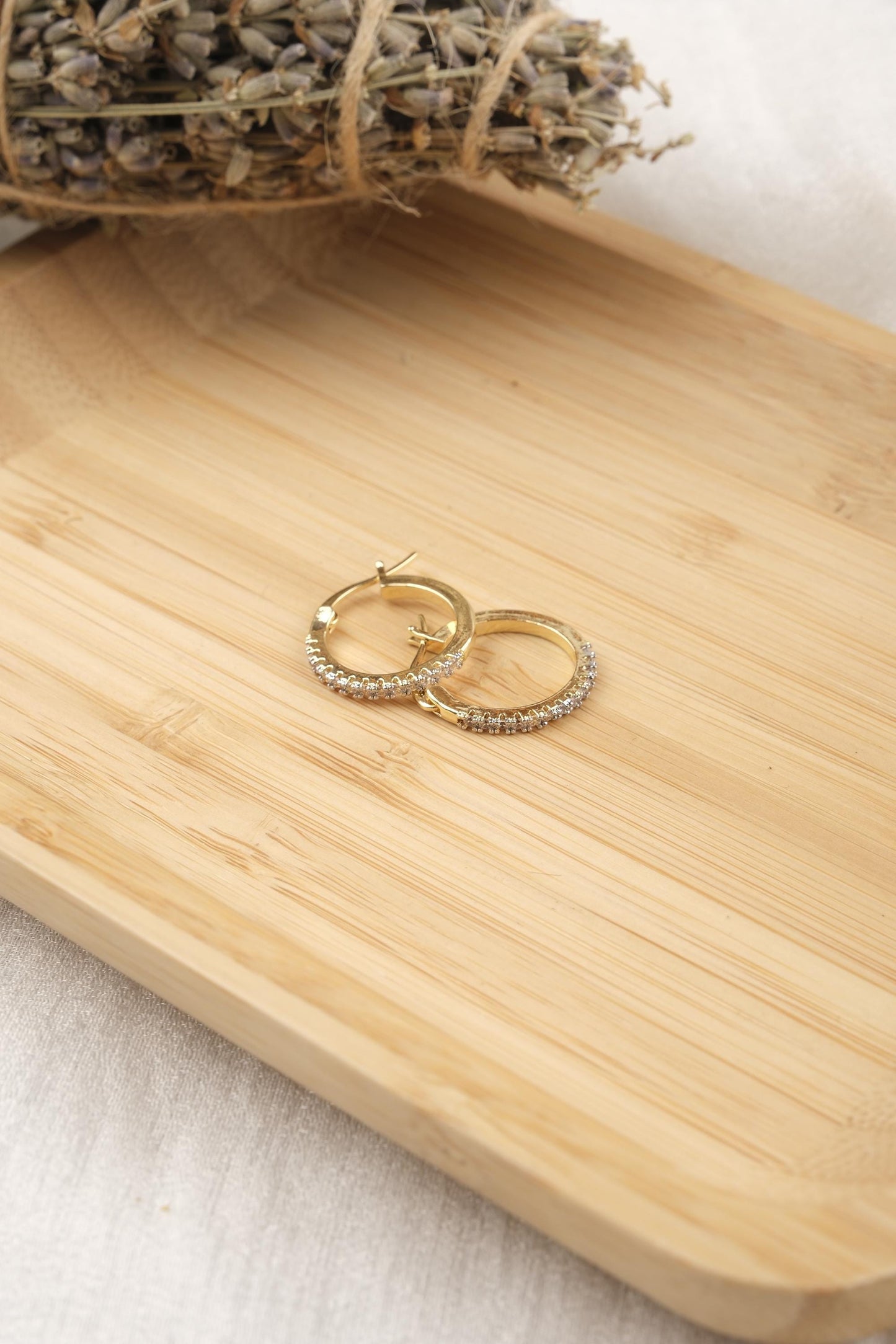 Gold Plated Hoop Earrings With Baguette Diamond Accents In Silver Tone, Lightweight Hypoallergenic Elegant Everyday Jewelry Gift For Women