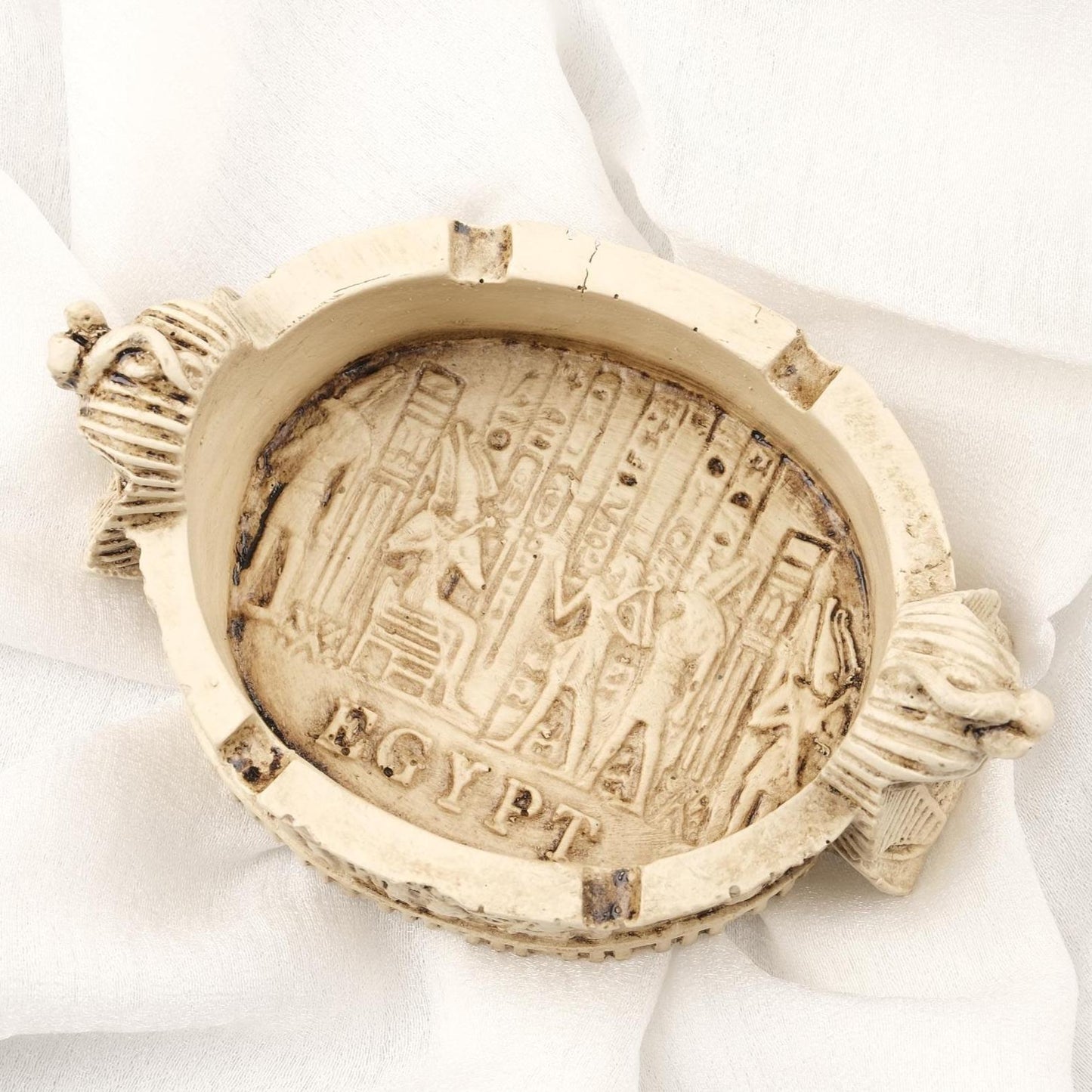 Pharaoh Ashtray | White , Vintage Egyptian Style Spiritual and Meditative Style Mythic Smoking Accessories 10x15cm Handmade HEAVY ITEM 1LBS