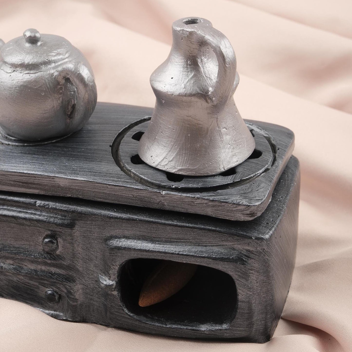 Exotic Teapot Set Incense Cone Holder, Kitchen Decor Incense Burner for Unique gift Idea for Art Lovers, Authentic Spiritual Home Decor