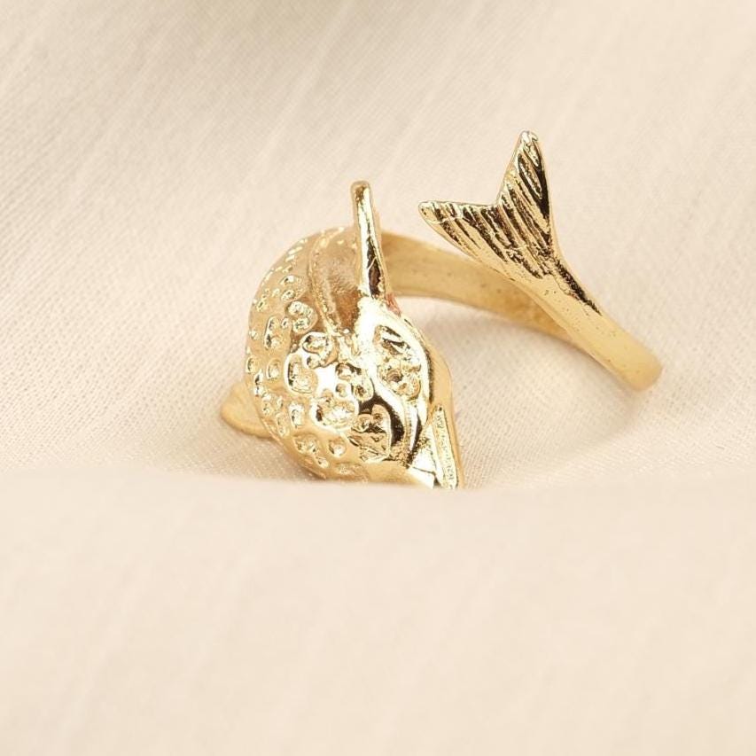 Handmade Dolphin Antique Looking Vintage Style Adjustable Ring, Gold Plated Dolphin Design, Playful Ocean Inspired Animal Statement Jewelry