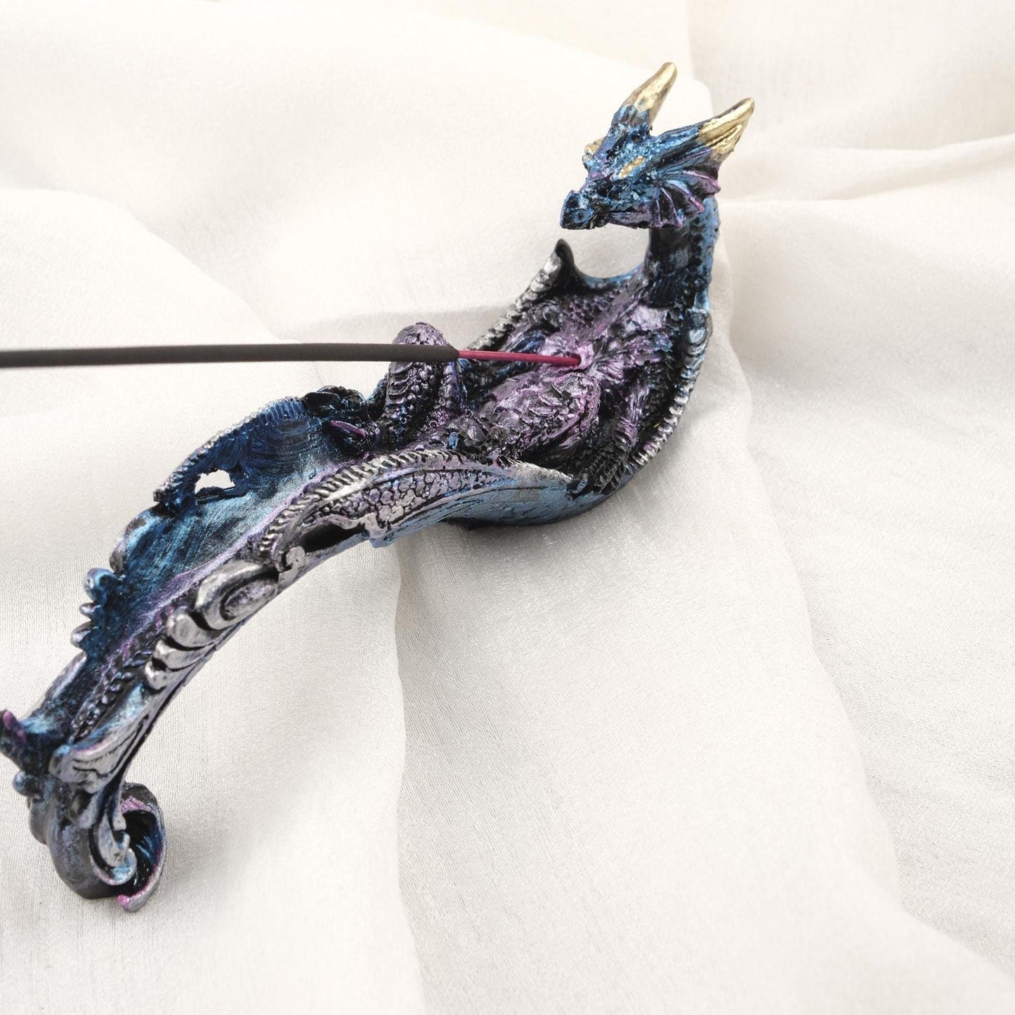 Blue Resting Dragon Incense Stick Holder | Feng Shui Aromatherapy Tray For Smudge Or Meditation | 20x5x6cm Positive Energy and Meditation