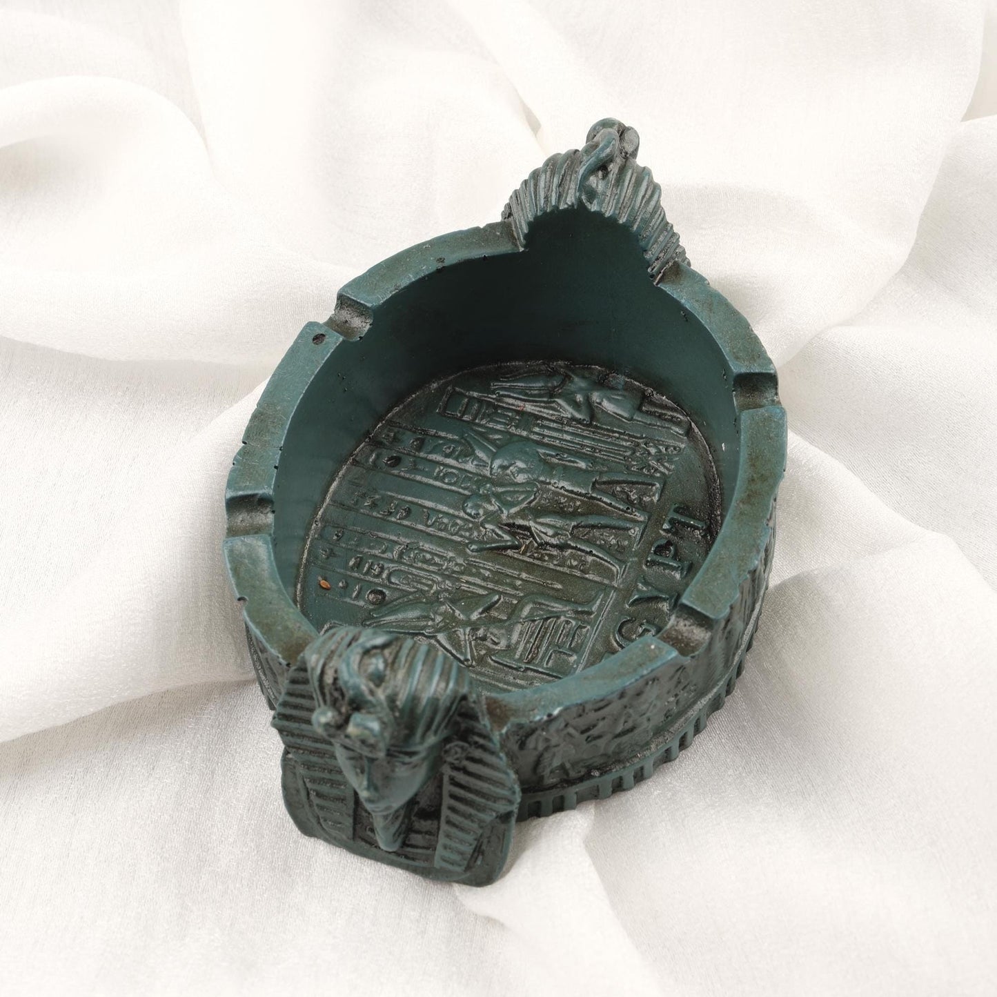 Pharaoh Ashtray | Dark Green , Mythic Ancient Smoke Accessory Funky Vintage Ashtray Gift – 10x15cm Handmade Handmade HEAVY ITEM 1LBS