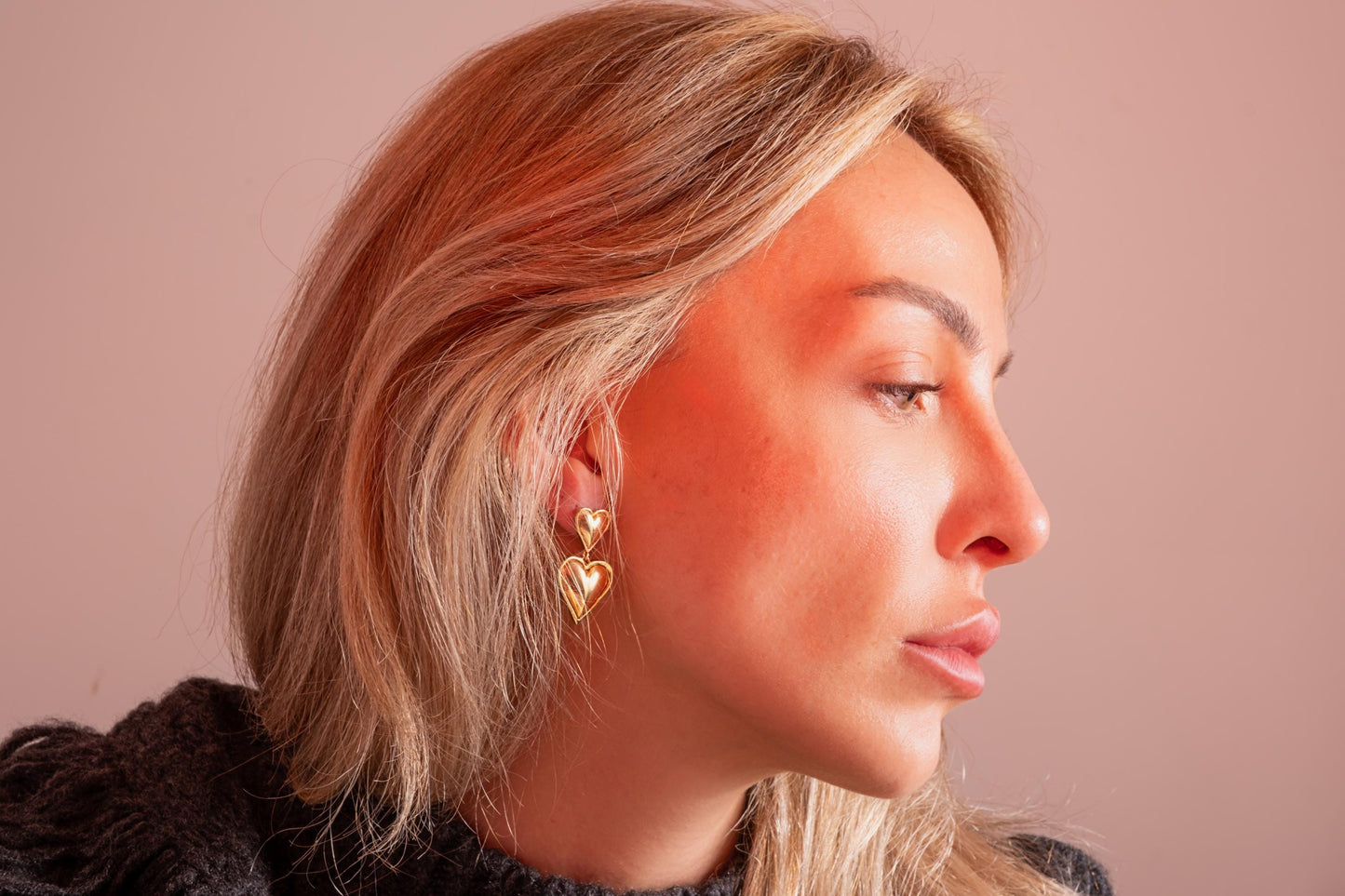 Heart Earrings with 925 Sterling Silver, 24K Gold Plated, Modern Love-Themed Jewelry for Women, Gift for Her, Romantic Gift, Gold Hoops
