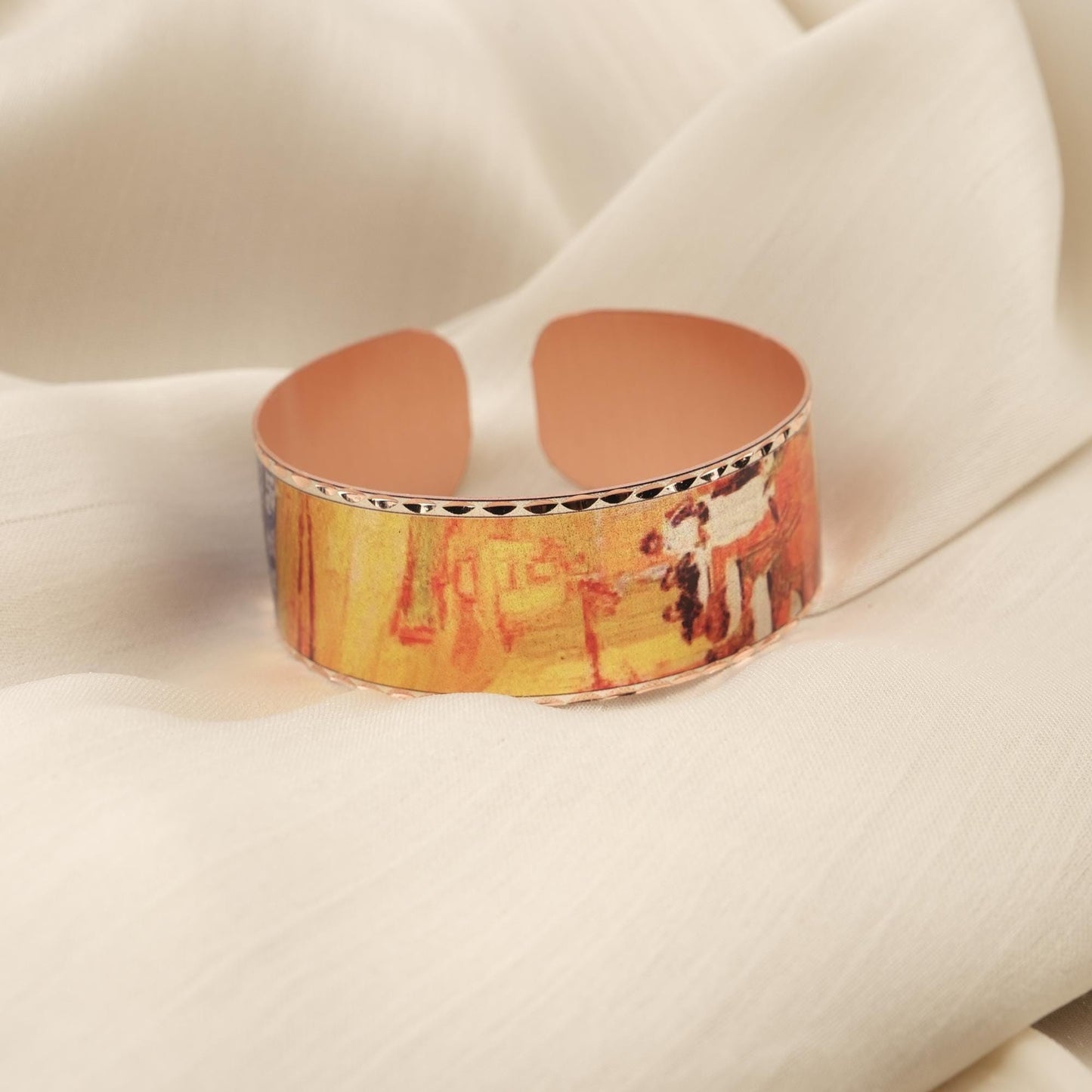 Vincent Van Gogh "Café Terrace at Night" Bracelet in Pure Copper, Handmade, Artistic Adjustable Cuff | Antique Looking Vintage Style Jewelry