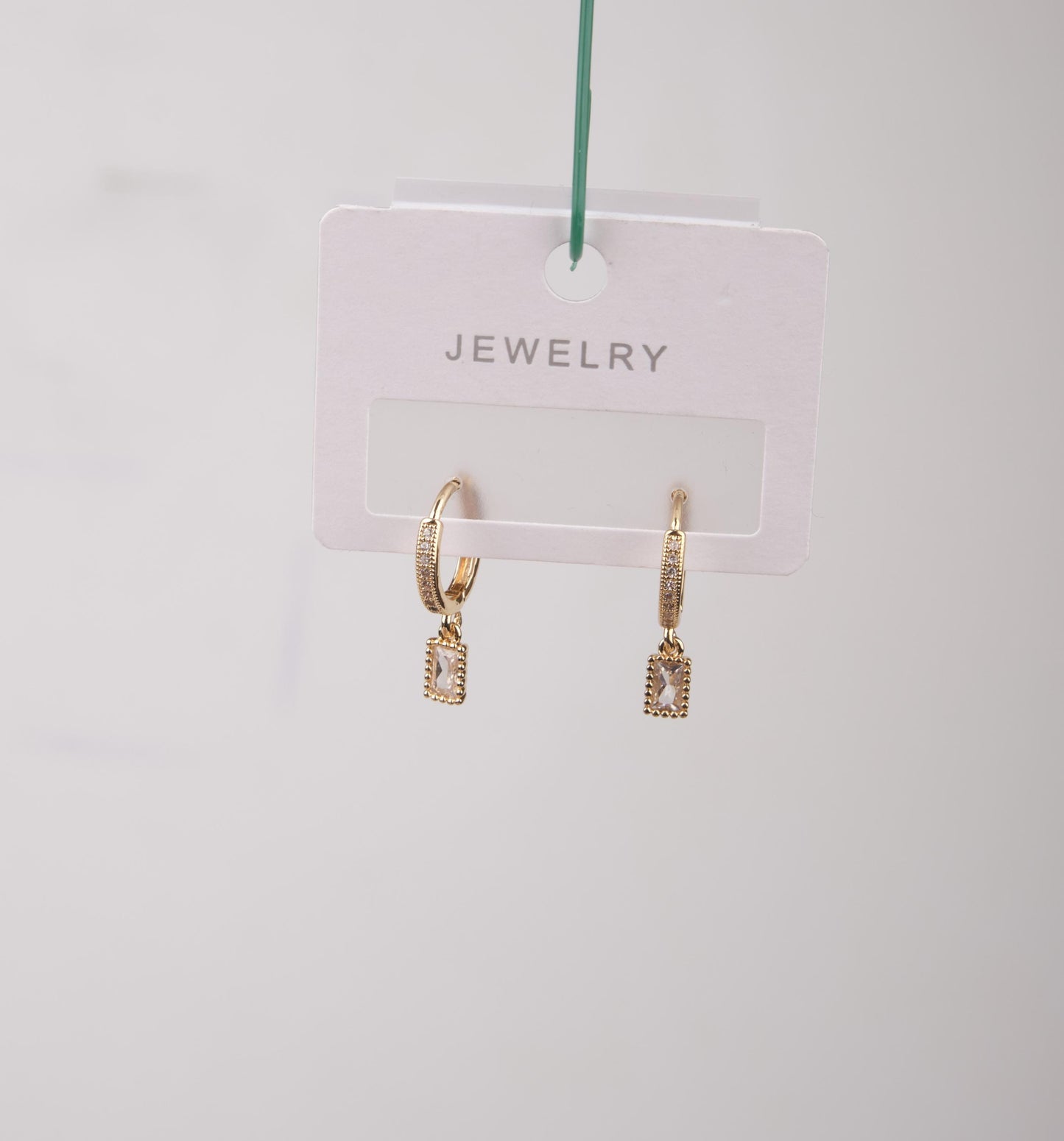 Gold Rectangle Pink Emerald Earrings, Elegant Minimalist Hoops For Women Who Glow, Feminine Statement Jewelry In Brass