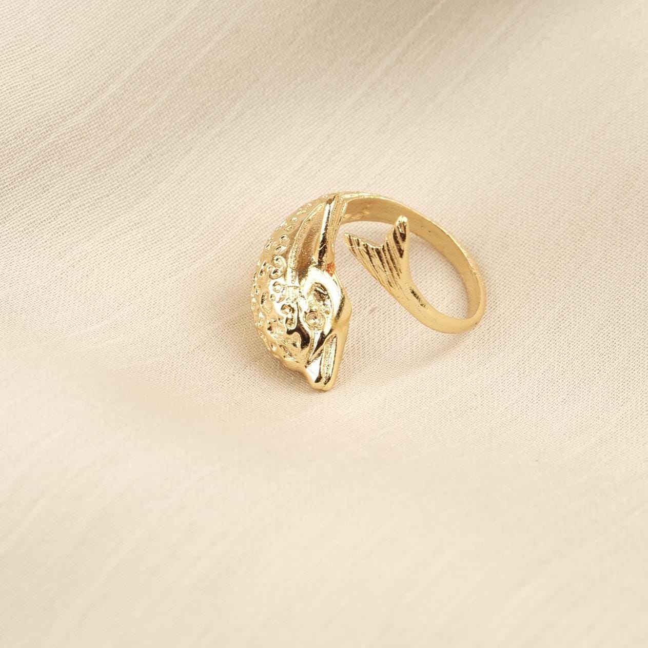 Handmade Dolphin Antique Looking Vintage Style Adjustable Ring, Gold Plated Dolphin Design, Playful Ocean Inspired Animal Statement Jewelry