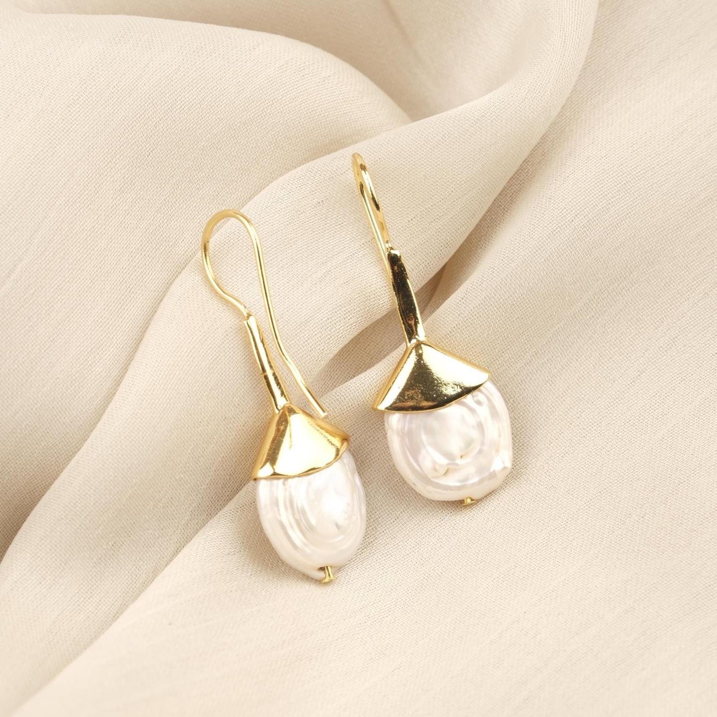 Handmade Genuine Pearl Dangle Earrings, Elegant Gold Plated Design with Baroque Freshwater Pearls, Vintage Style & Antique Looking Her Gift