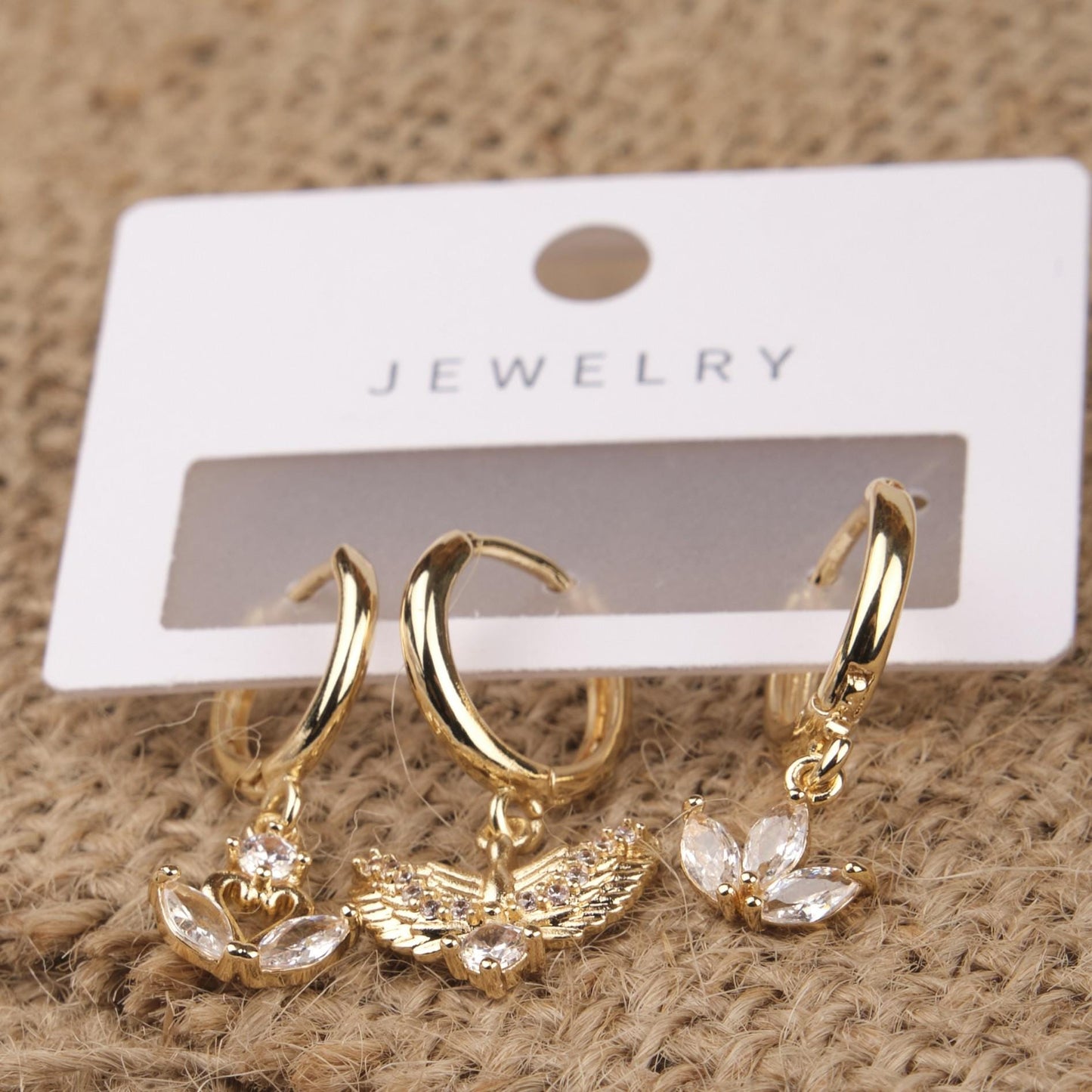 Gold Swan, Fairy And Flower Hoop Earrings, Dreamy Minimalist Jewelry For Women, Hypoallergenic Design, Made In Brass