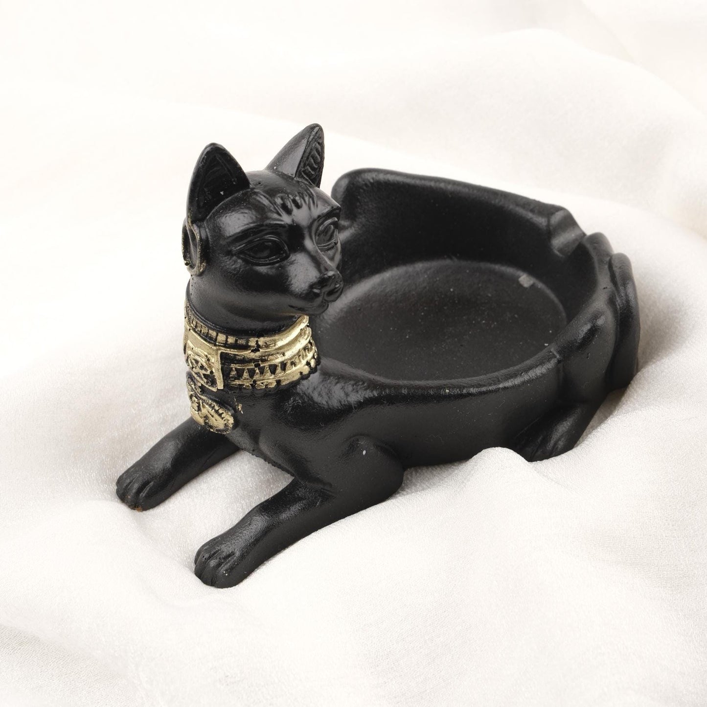 Black and Gold Sphinx Cat Ashtray with Ancient Look, Mythic Design Funky Cool Smoking Accessories Gift – 14x10cm Handmade HEAVY ITEM 1LBS
