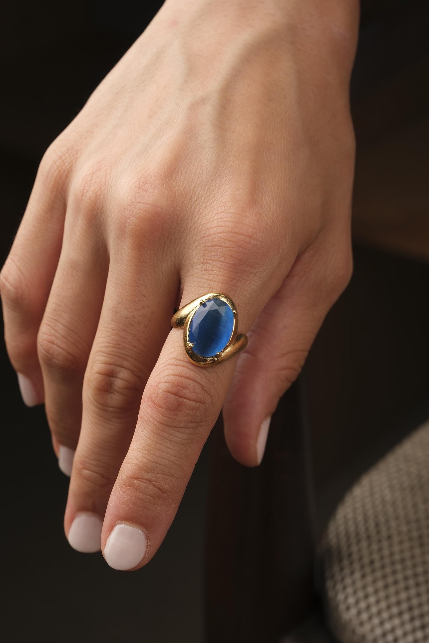 Protect the Aura | Handmade Blue Cat's Eye Ring, Antique Looking And Vintage Style Adjustable Ring, Gemstone Artistic Diamond Ring Gift June