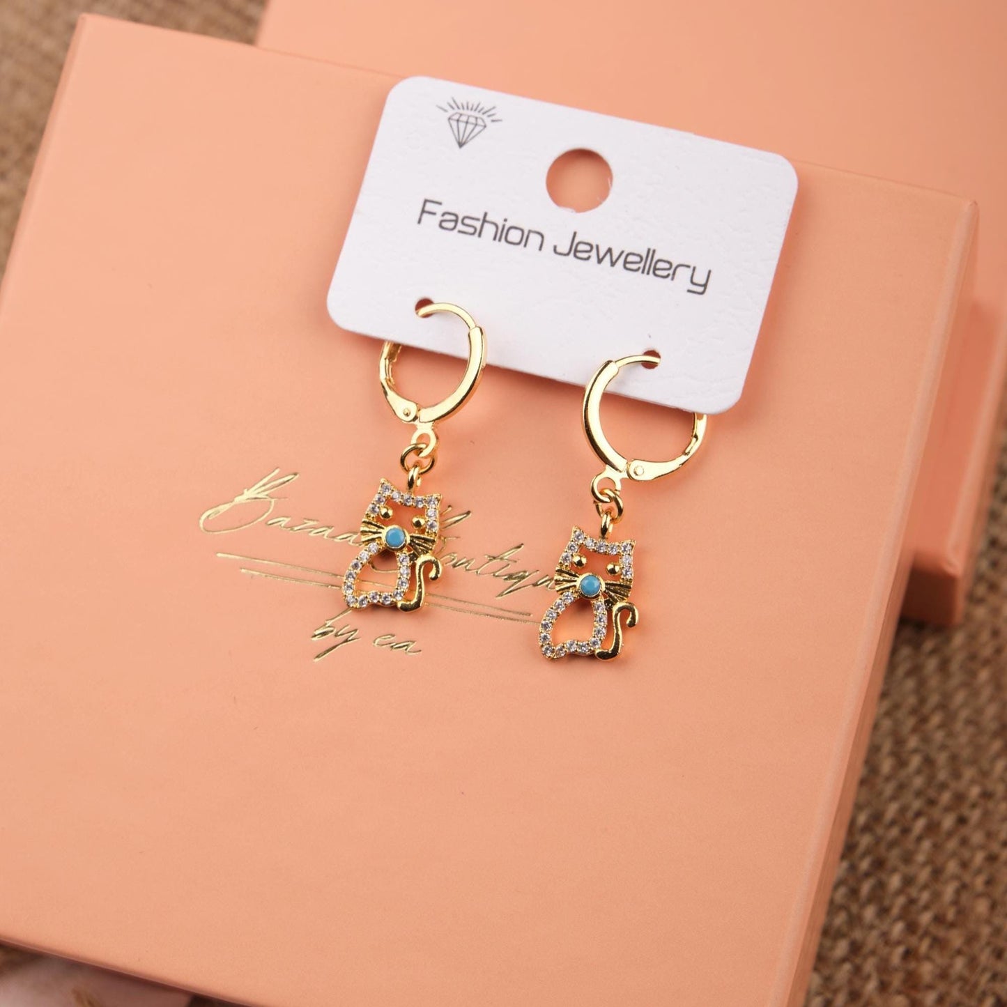 Gold And Purple Cat Hoops, Whimsical Minimal Jewelry In Brass, Vibrant Summer Vibe, A Playful Gift For Women With Style