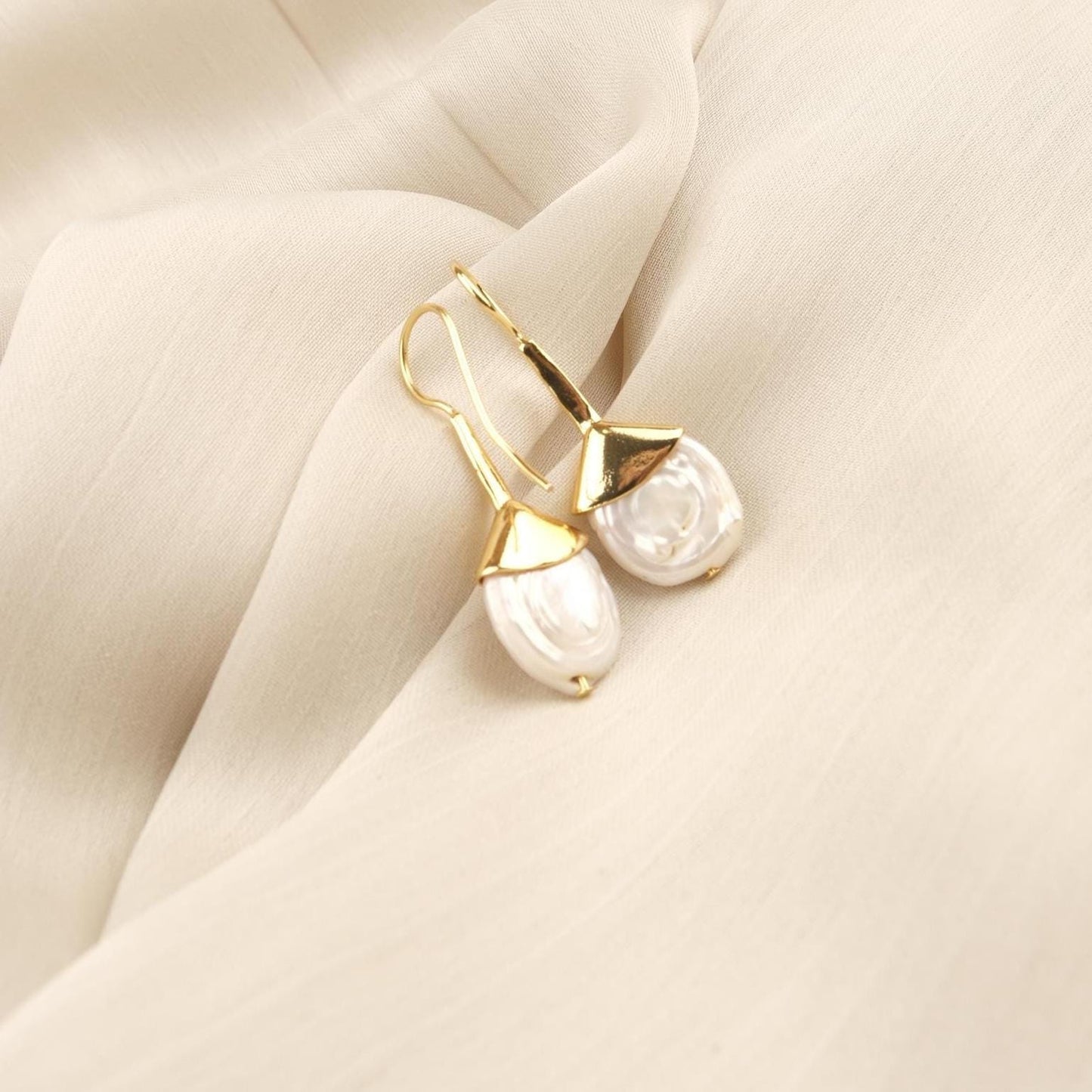 Handmade Genuine Pearl Dangle Earrings, Elegant Gold Plated Design with Baroque Freshwater Pearls, Vintage Style & Antique Looking Her Gift