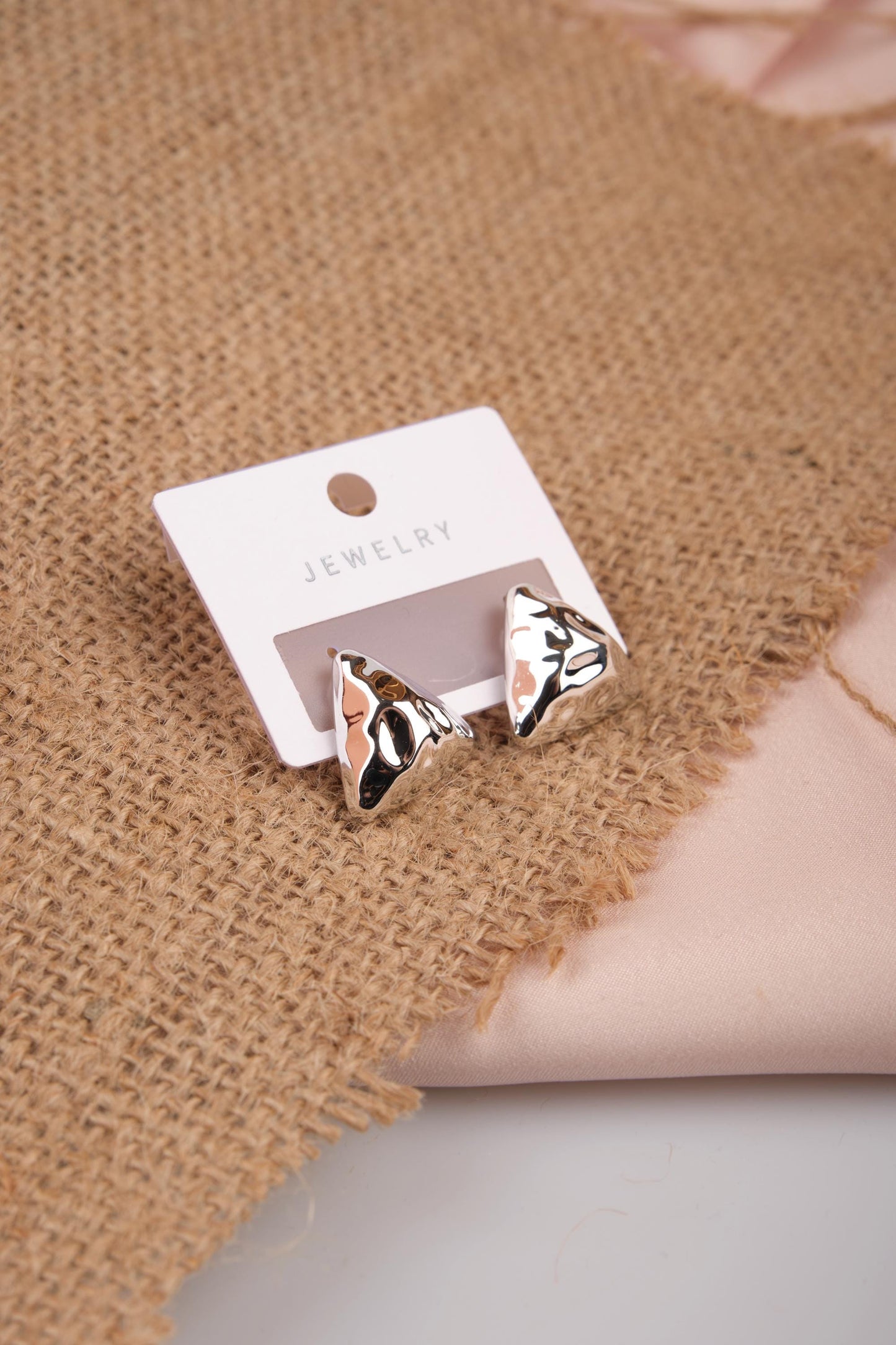 Silver Abstract Pyramid Hoop Earrings, Bold Geometric Jewelry For Women, Modern Hypoallergenic Style In Brass