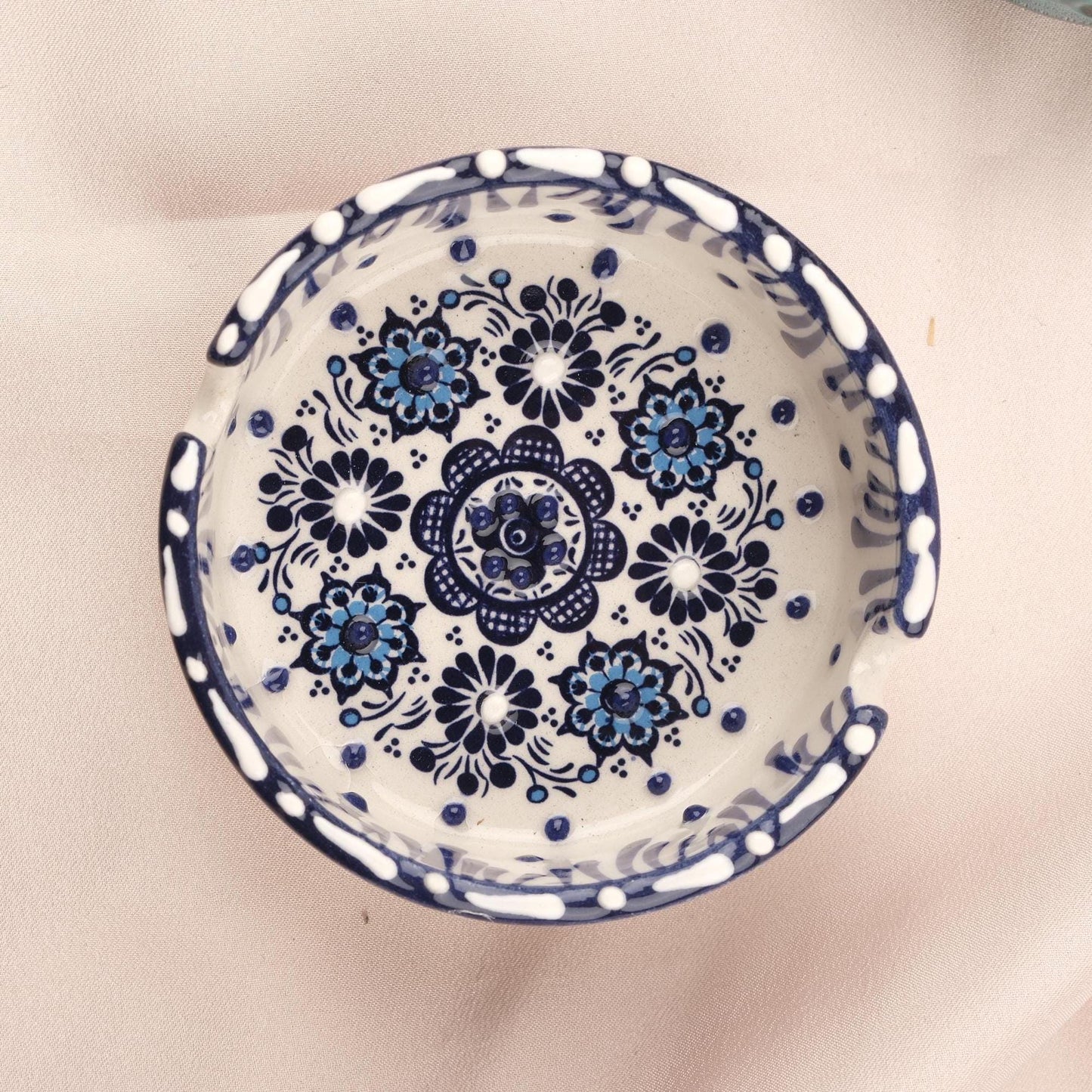 BUY 1 GET 1 Autumn Horizon – Gray & Blue Mandala Ashtray Set of 2, Handmade Anatolian Ceramic, Rustic Boho Decor
