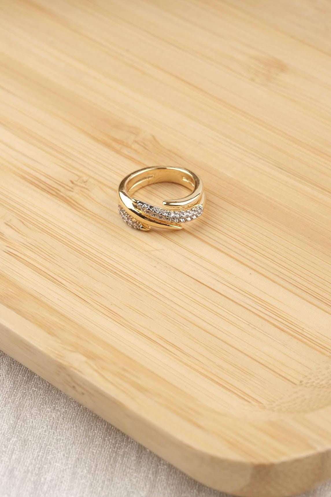 Minimal Diamond Baguette Ring for Little Finger Design, Hypoallergenic Dainty Stackable Chic Gold Plated Jewelry Gift for Women, Elegant