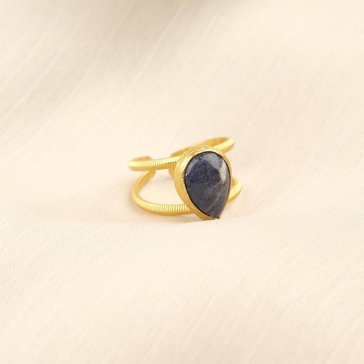 Stone of Wisdom & Logic | Handmade Sodalite Ring, Antique Looking And Vintage Style Adjustable Ring, Gemstone Artistic Diamond Ring Gift
