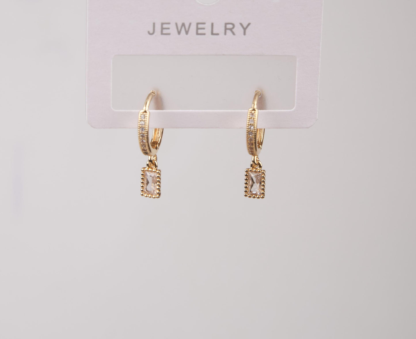 Gold Rectangle Pink Emerald Earrings, Elegant Minimalist Hoops For Women Who Glow, Feminine Statement Jewelry In Brass