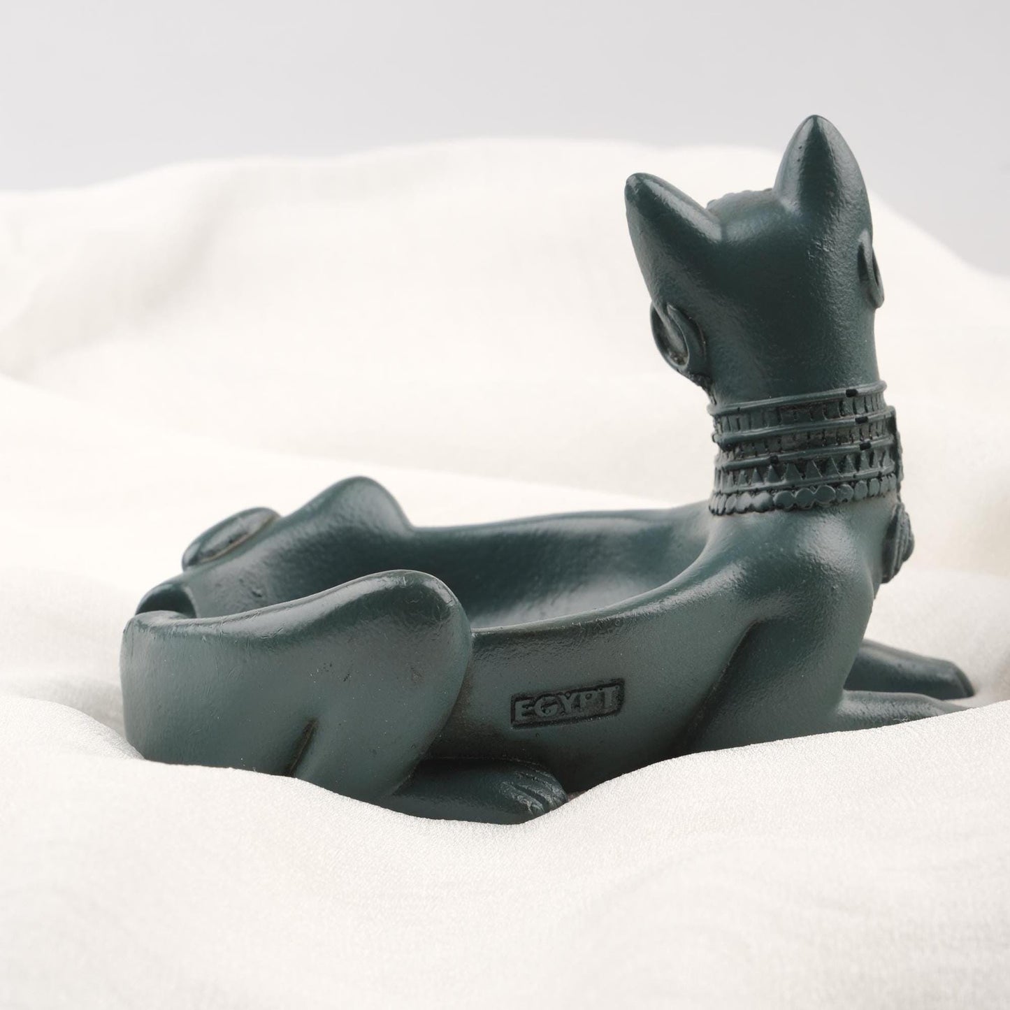 Gray & Light Green Sphinx Cat Ashtray, Ancient Egyptian Style Unique Vintage Ashtray Lid Gift – 14x10cm Handmade HEAVY ITEM 1LBS