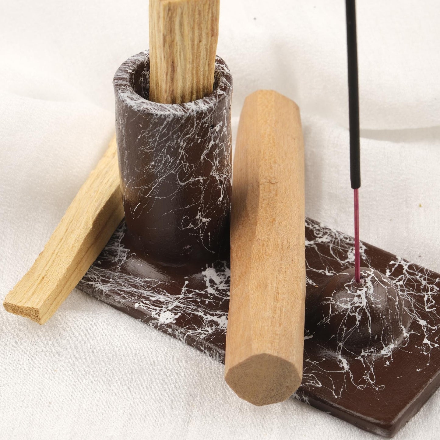 Brown And White Epoxy Marble Design Palo Santo Holder | Spiritual Tray For Energy Or Aromatherapy | 13x7x8cm Meditation Ash Catcher Gift