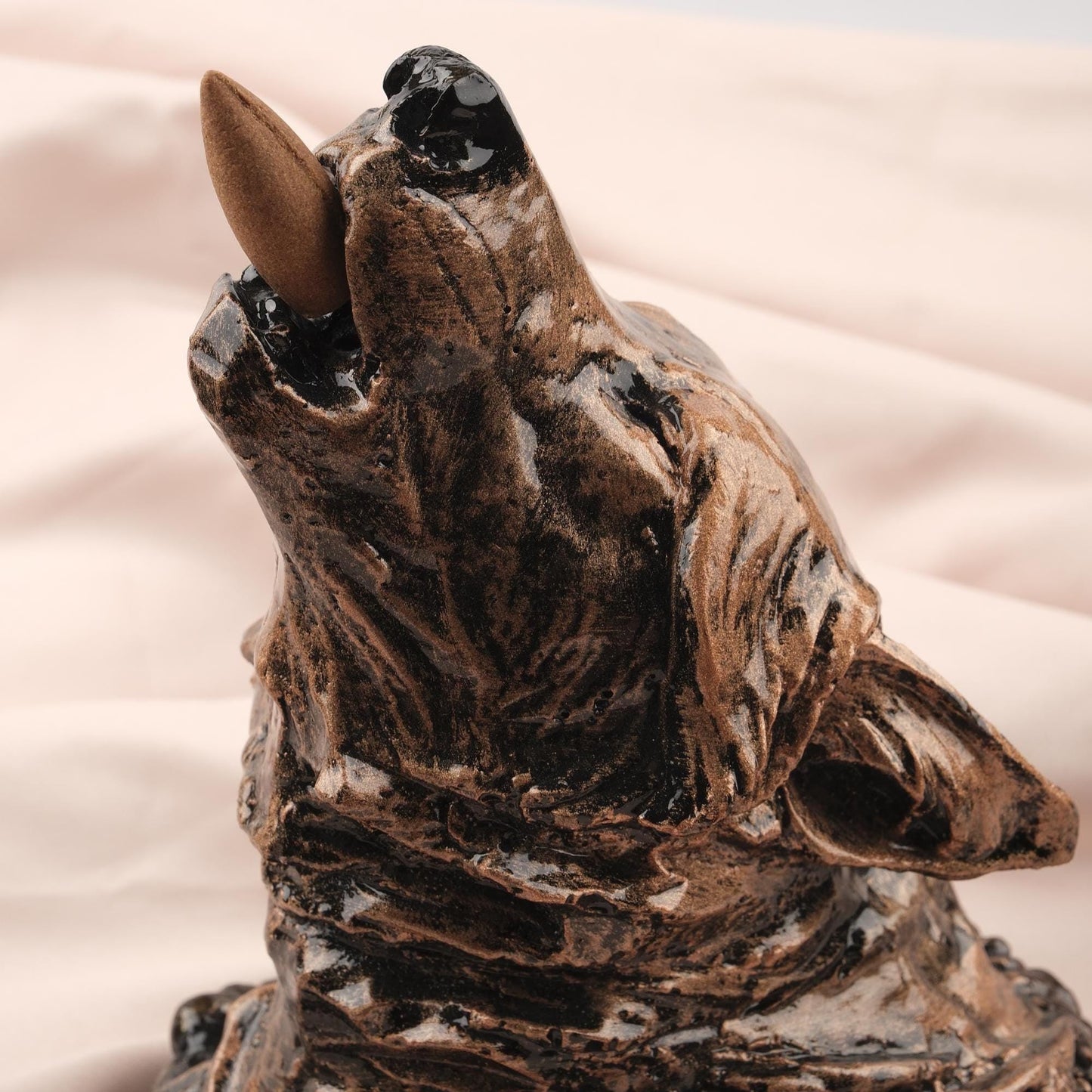 Gold Black Howling Wolf Backflow Incense Holder & Burner in Resin | Unique Ash Catcher for Meditation Lovers, Authentic Yoga Accessories