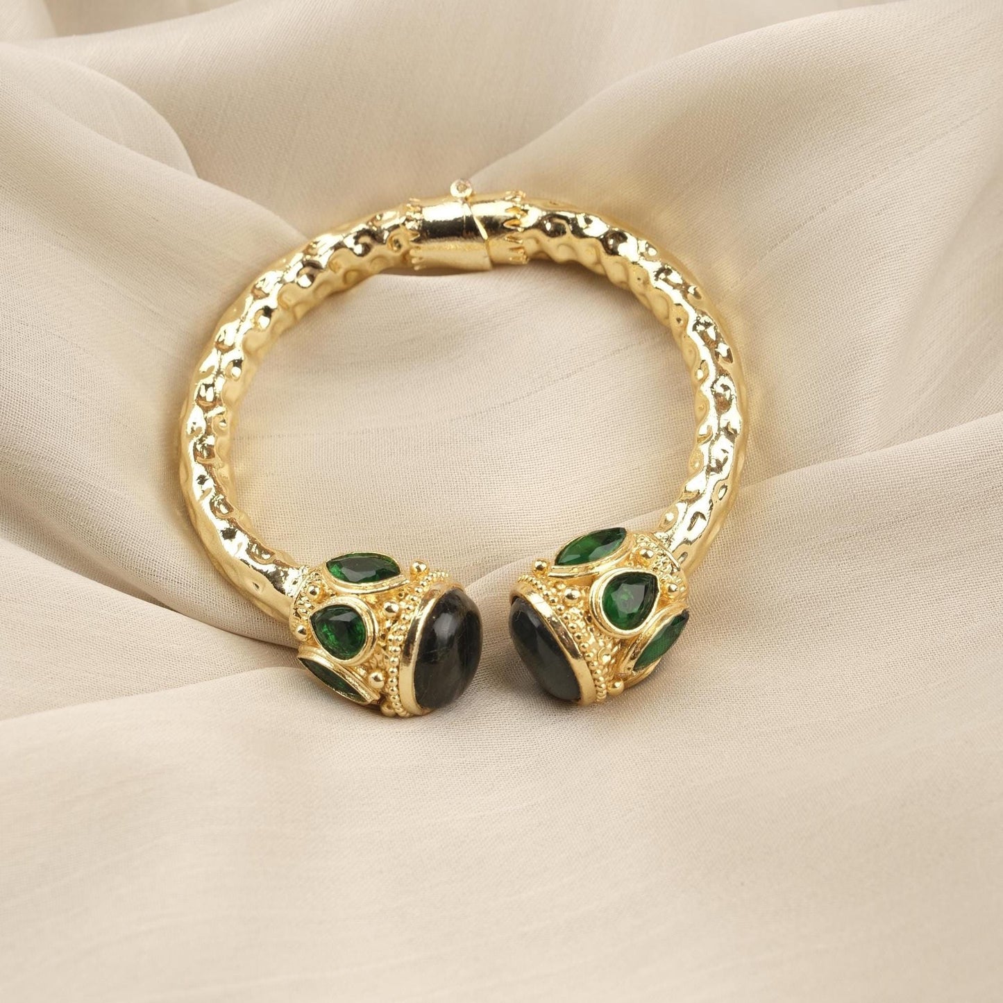Stone of Leadership & Protection Handmade Historical Malachite Bangle, Antique Looking and Vintage Style Gold Plated Statement Bracelet Gift