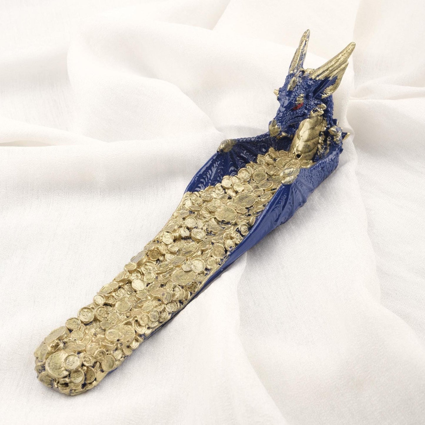 Money Flow Dragon Incense Stick Holder | Golden Mythic Manifestation Aromatherapy Feng Shui Tray | Authentic Meditation Decor 25x6x7cm