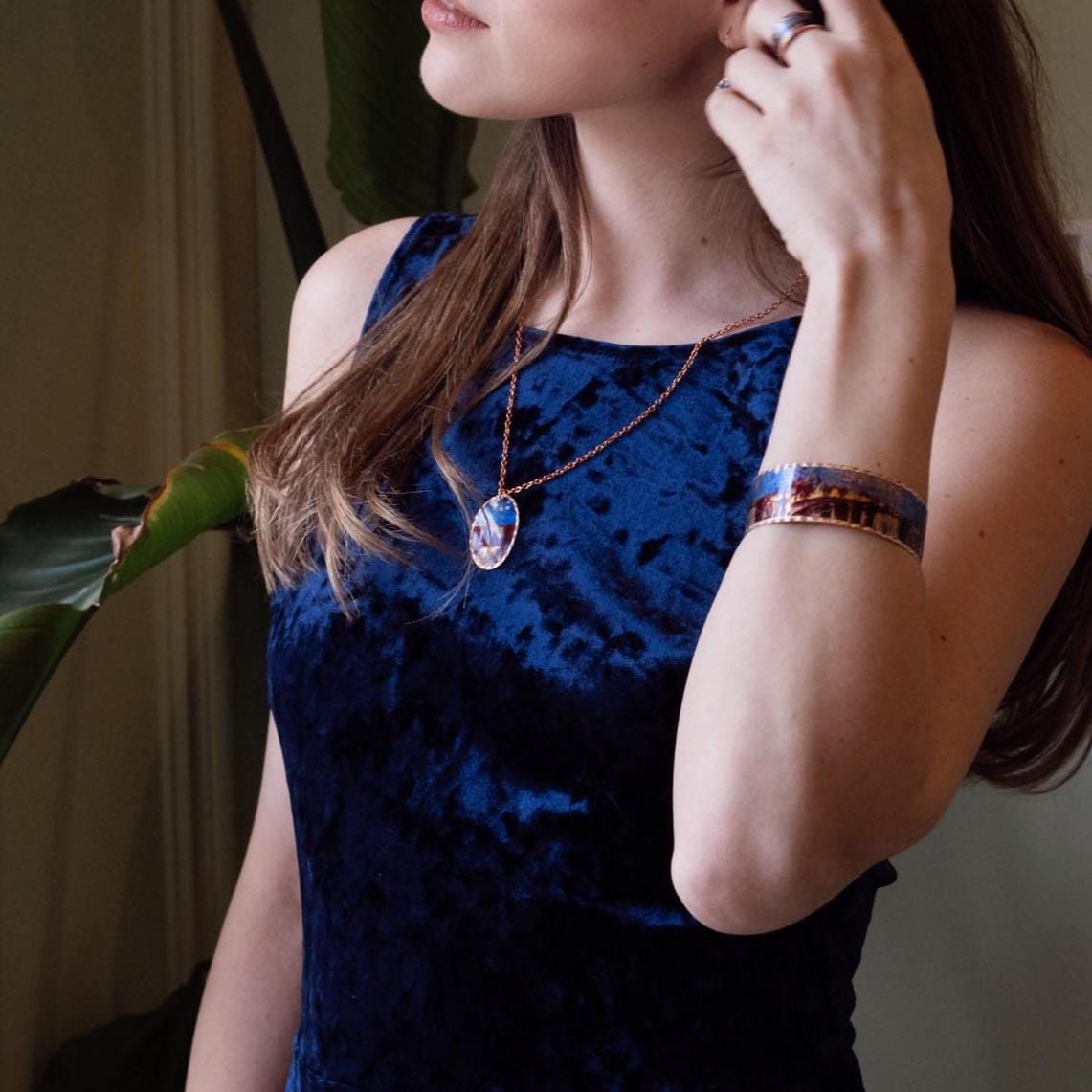 Vincent Van Gogh "Starry Night Over the Rhône" Bracelet, Pure Copper, Handmade Adjustable Artistic Cuff, Antique Looking Vintage Style Gift