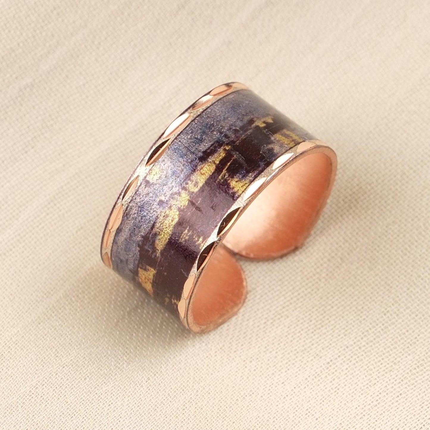 Vincent van Gogh “Starry Night Over the Rhône” Ring in Pure Copper, Adjustable Artistic Design | Handmade Antique Looking Vintage Style Gift