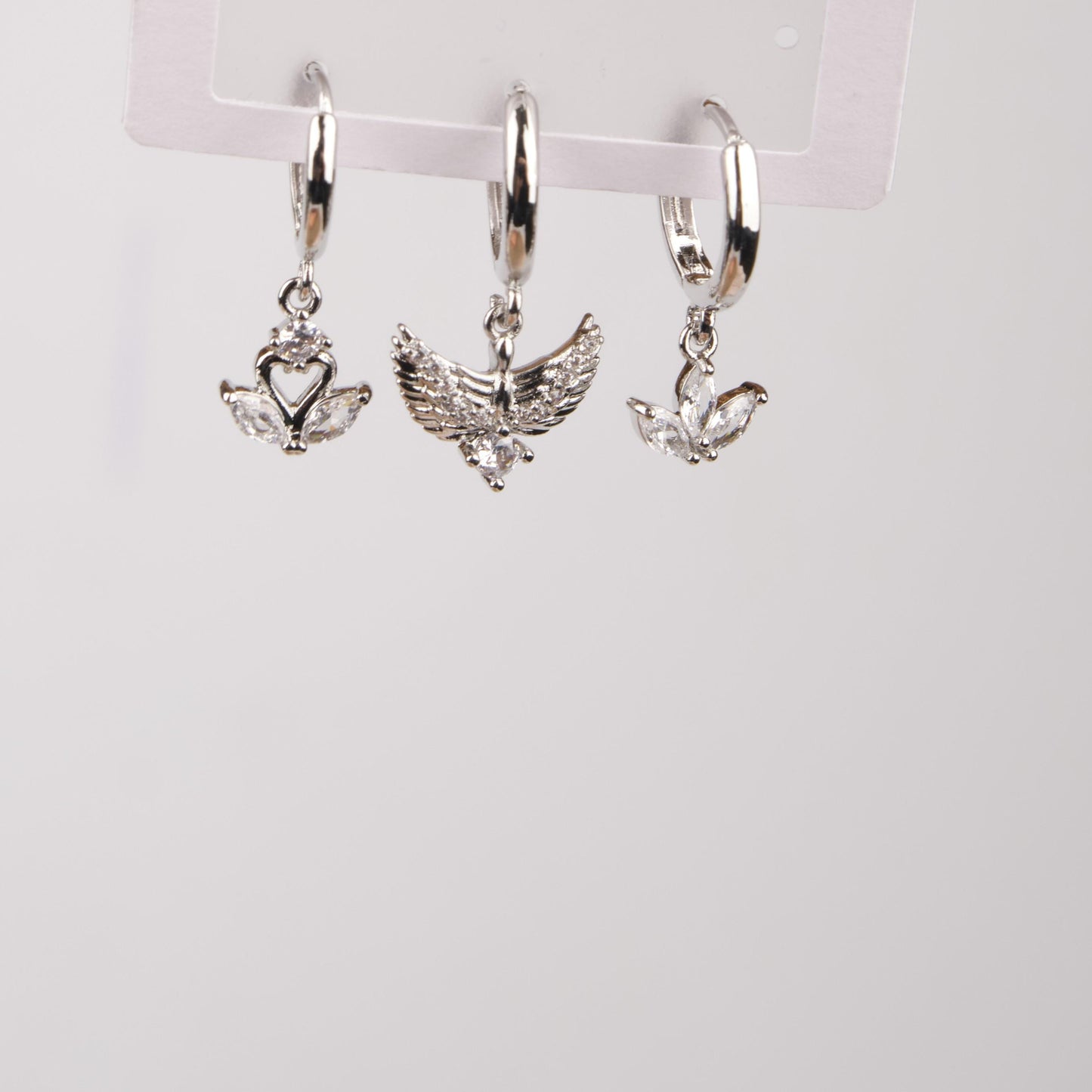 Silver Swan, Fairy And Blooming Flower Hoop Earrings, Spiritual Minimal Jewelry For Women, Hypoallergenic Brass Style