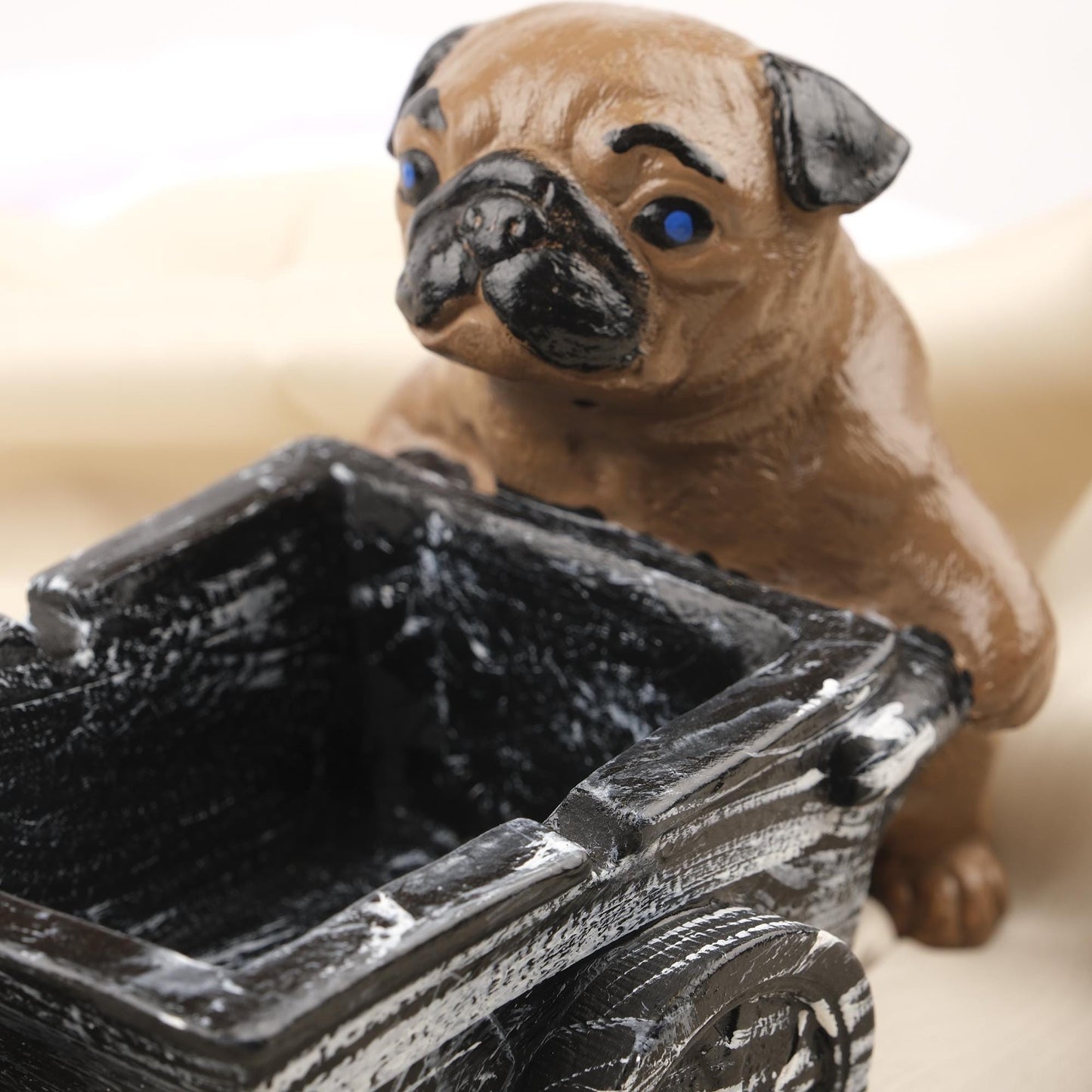 Green Pug Dog Ashtray in Wheelbarrow Cart, Cute Animal Smoking Tray, Handcrafted Dog Lover Gift Whimsical and Functional Decor, 16x9x12cm