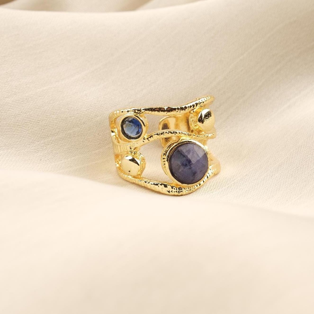 Stone of Calm & Clarity | Handmade Aquamarine Ring, Antique Looking And Vintage Style Adjustable Ring, Gemstone Artistic Statement Ring Gift