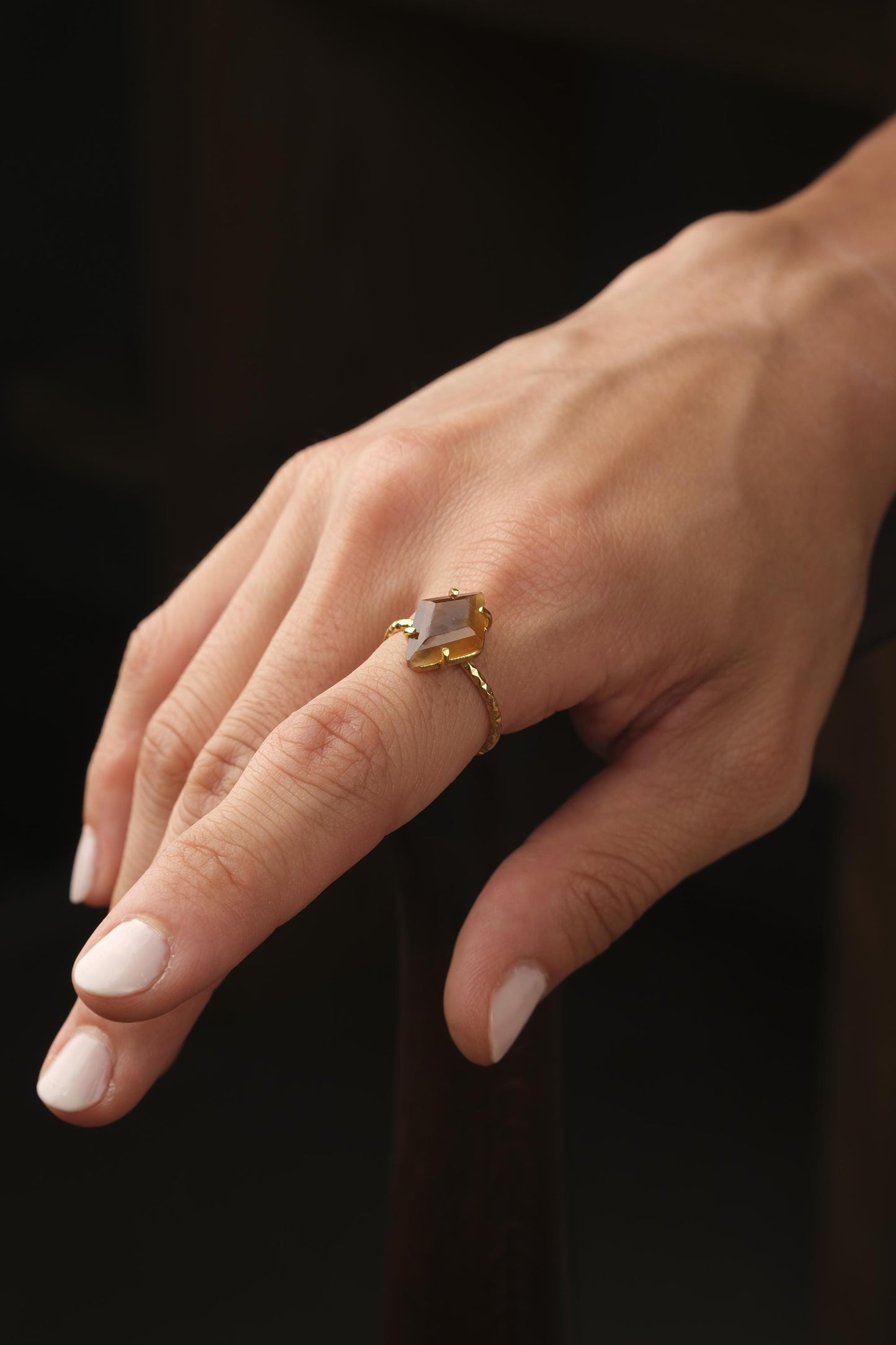 Handmade Diamond Ring, Drop Style Antique Looking And Vintage Style Gold Plated Adjustable , Green Gemstone Elegant Artisan Crafted Ring