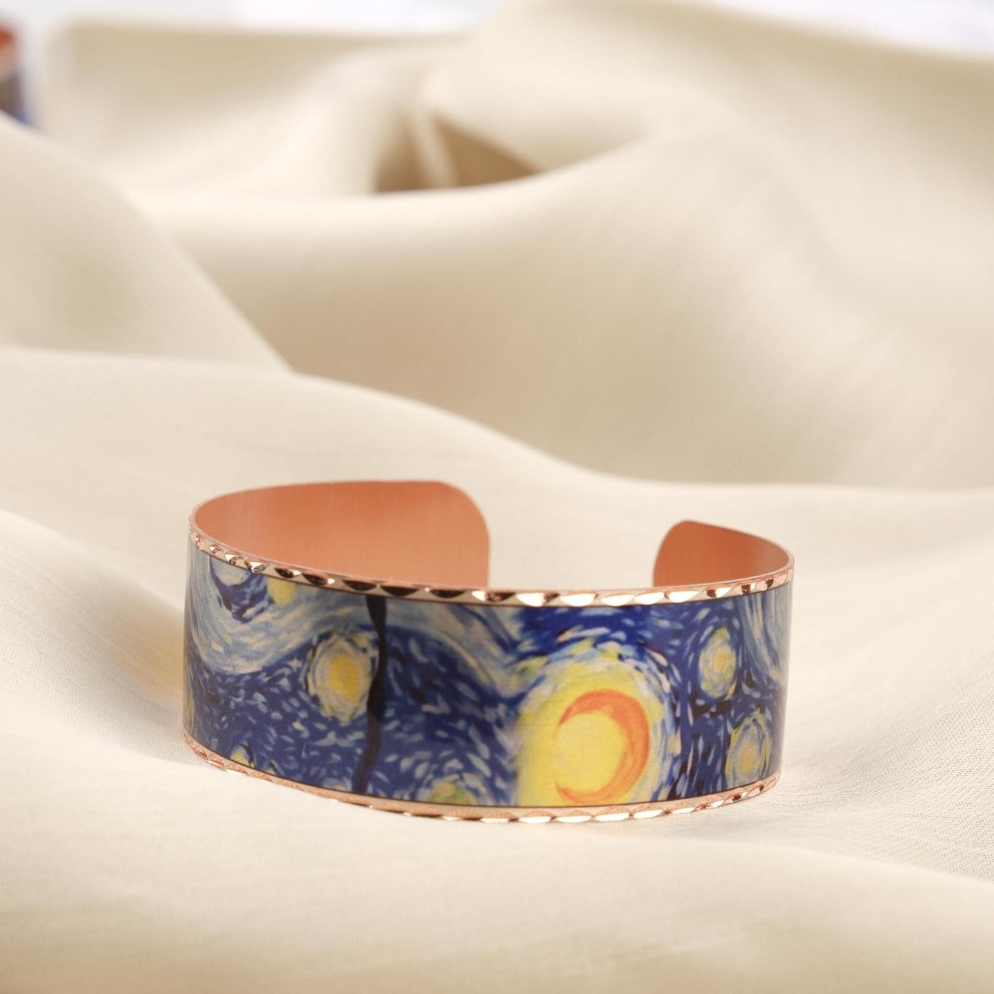 Vincent Van Gogh "The Starry Night" Bracelet in Pure Copper, Handmade & Artistic Adjustable Cuff | Antique Looking, Vintage Style Gift