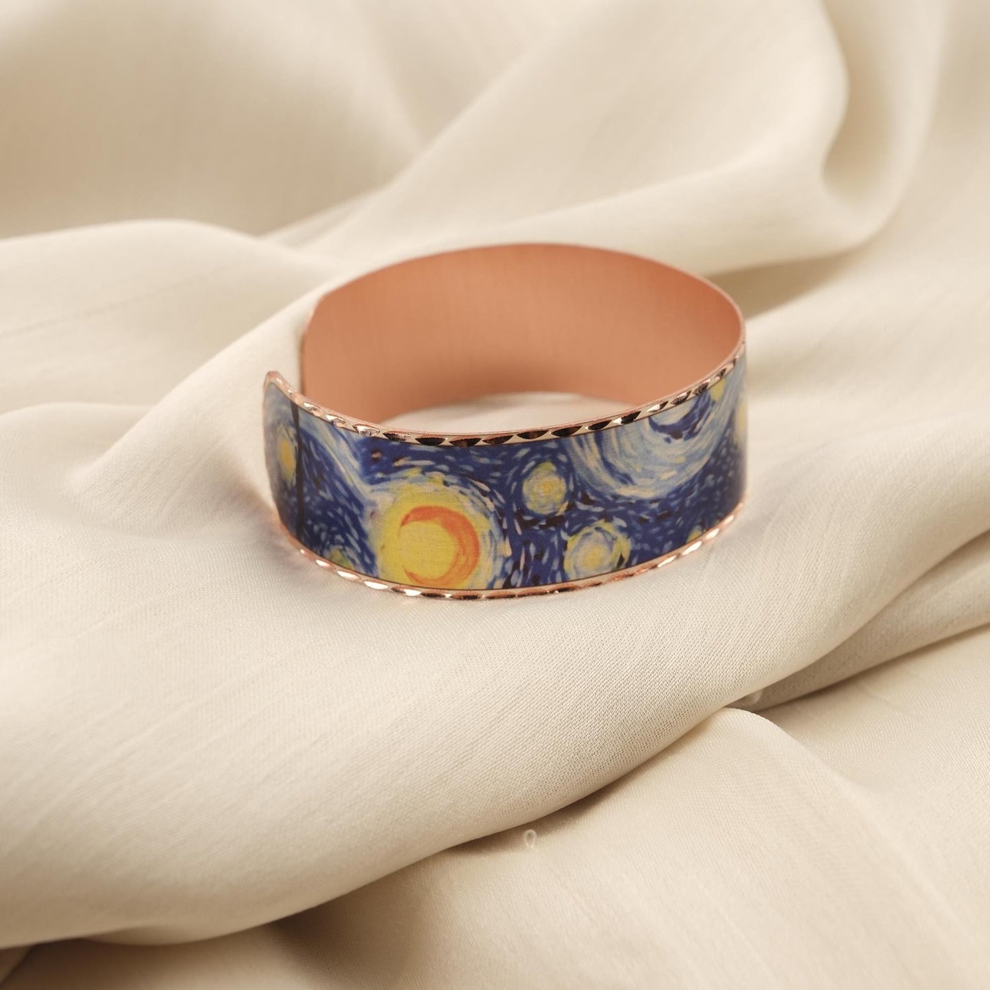 Vincent Van Gogh "The Starry Night" Bracelet in Pure Copper, Handmade & Artistic Adjustable Cuff | Antique Looking, Vintage Style Gift