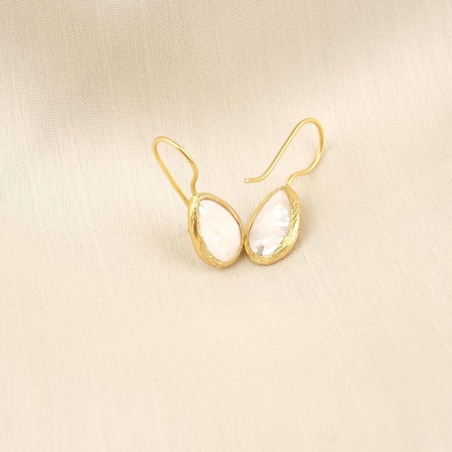 Handmade Classic Dangle Earrings with Genuine Freshwater Pearl, Gold Plated Teardrop Frame, Elegant Minimalist Everyday Jewelry Gift Idea